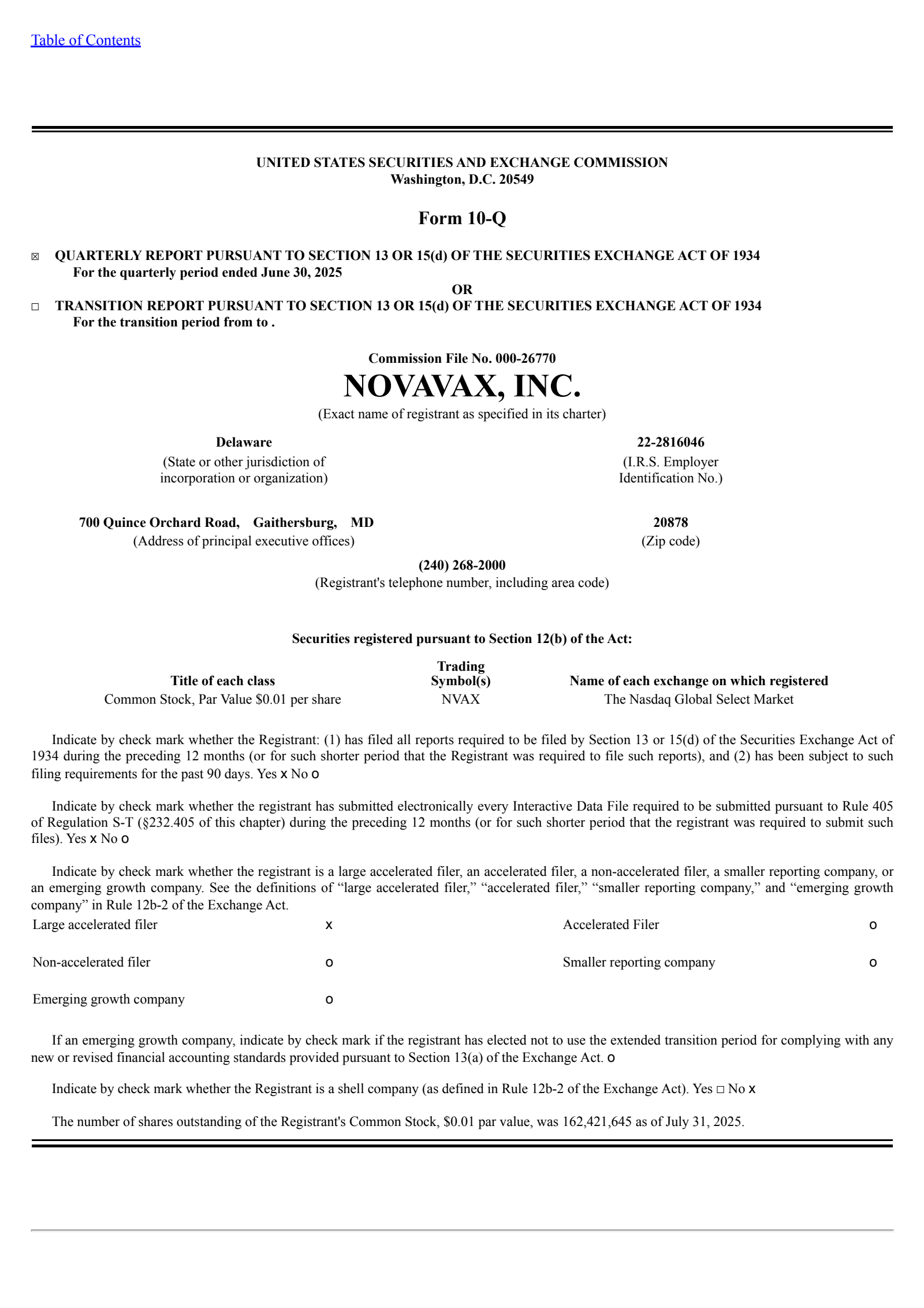 Novavax's Q2 2025 Quarterly report