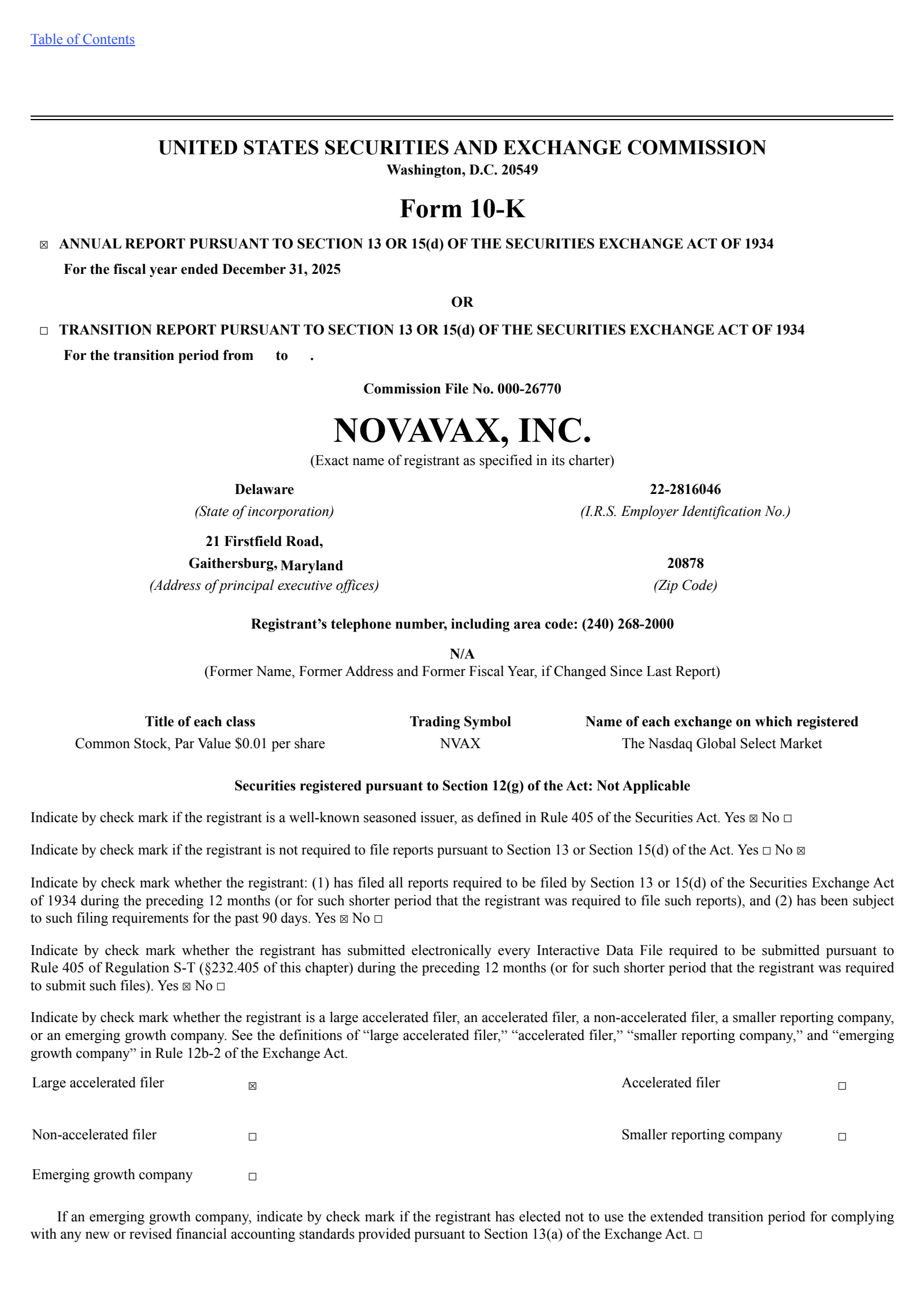 Novavax's Q4 2025 Annual report
