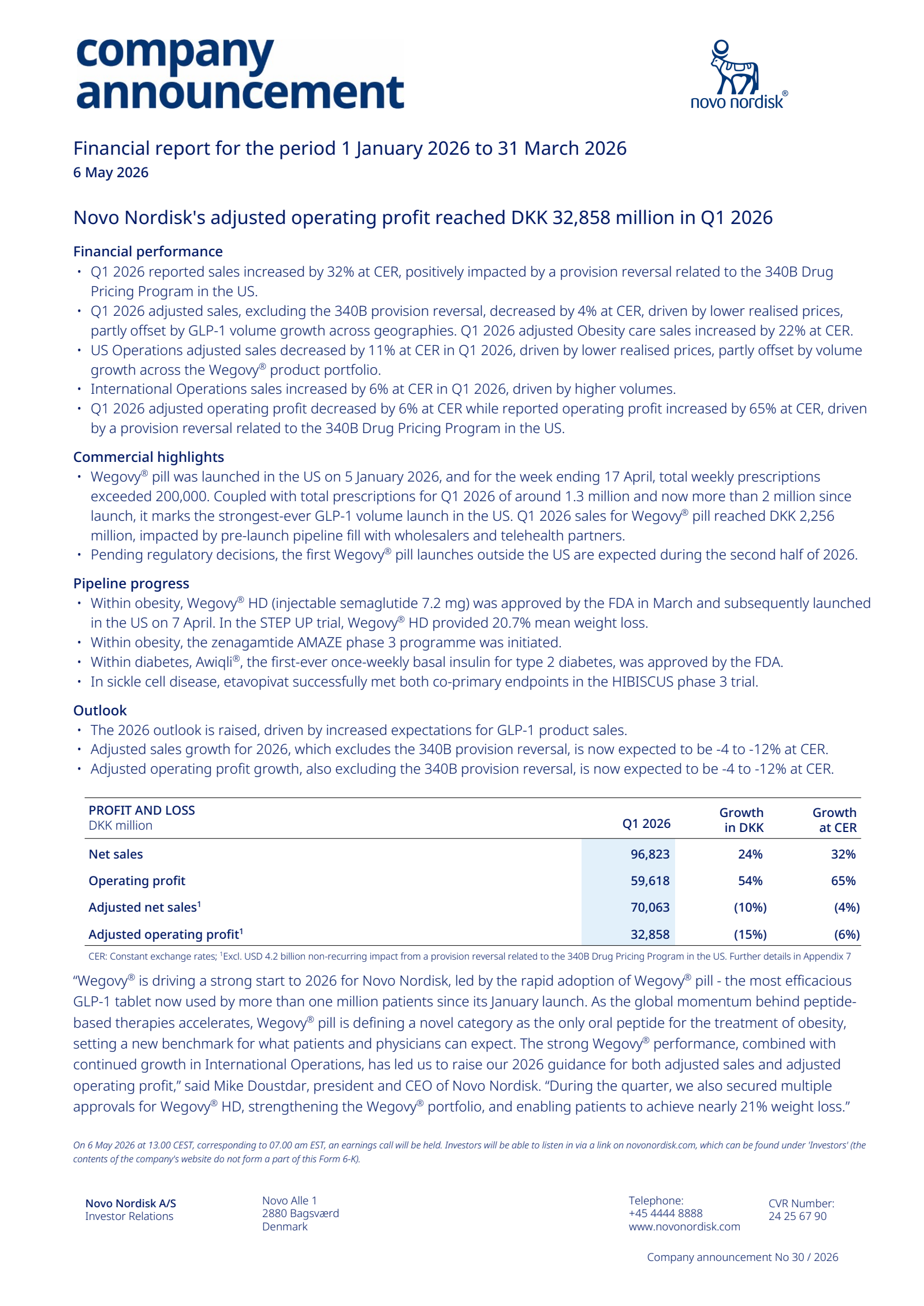 Novo Nordisk A/S's Q1 2026 Interim report