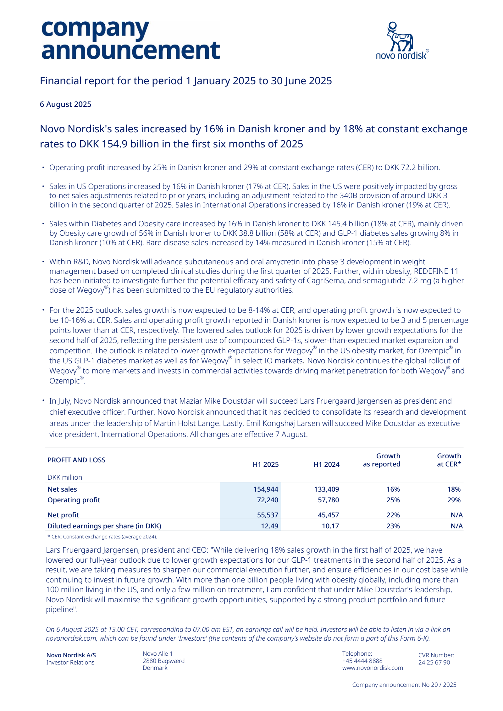 Novo Nordisk A/S's Q2 2025  Interim report