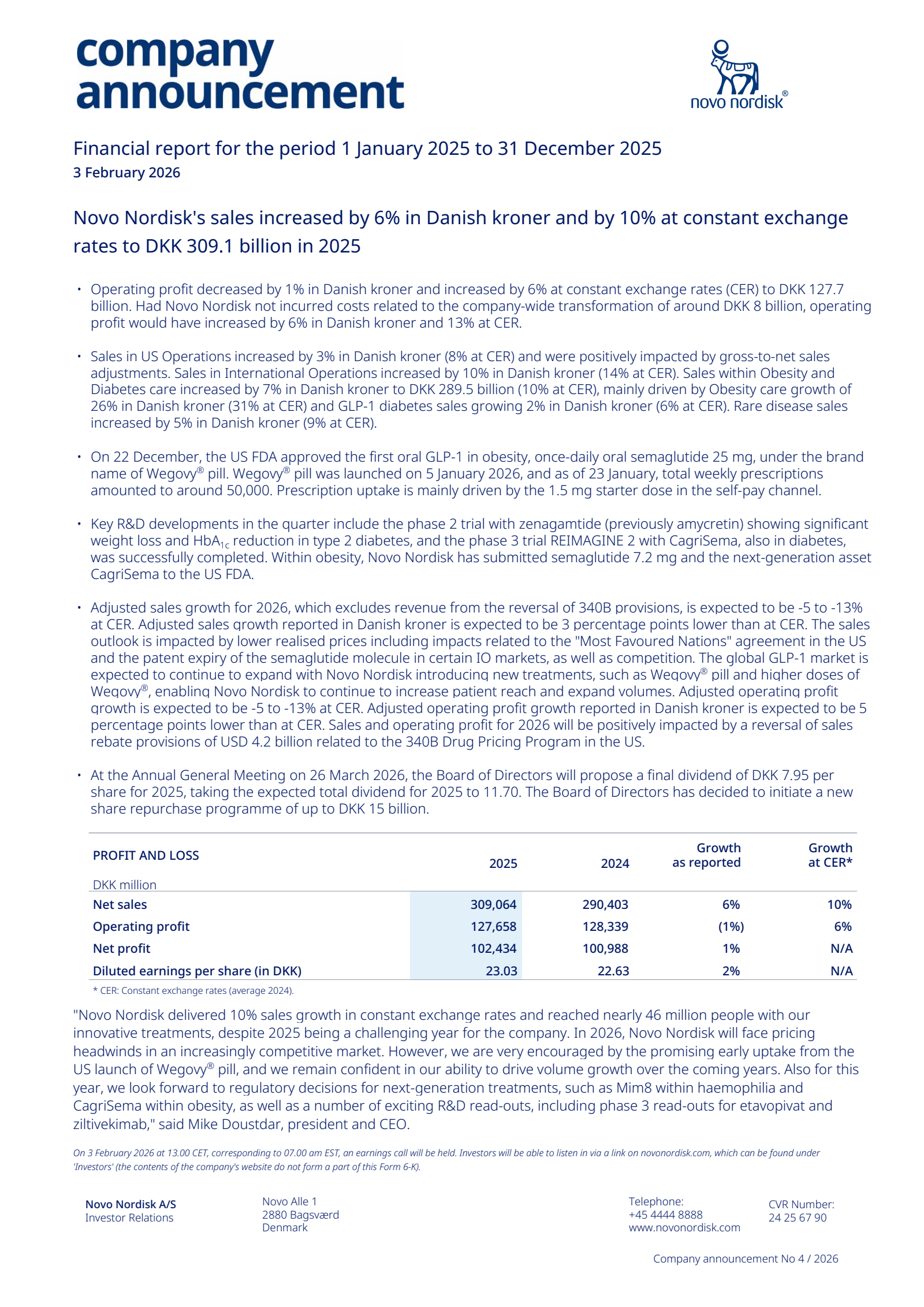 Novo Nordisk A/S's Q4 2025 Interim report
