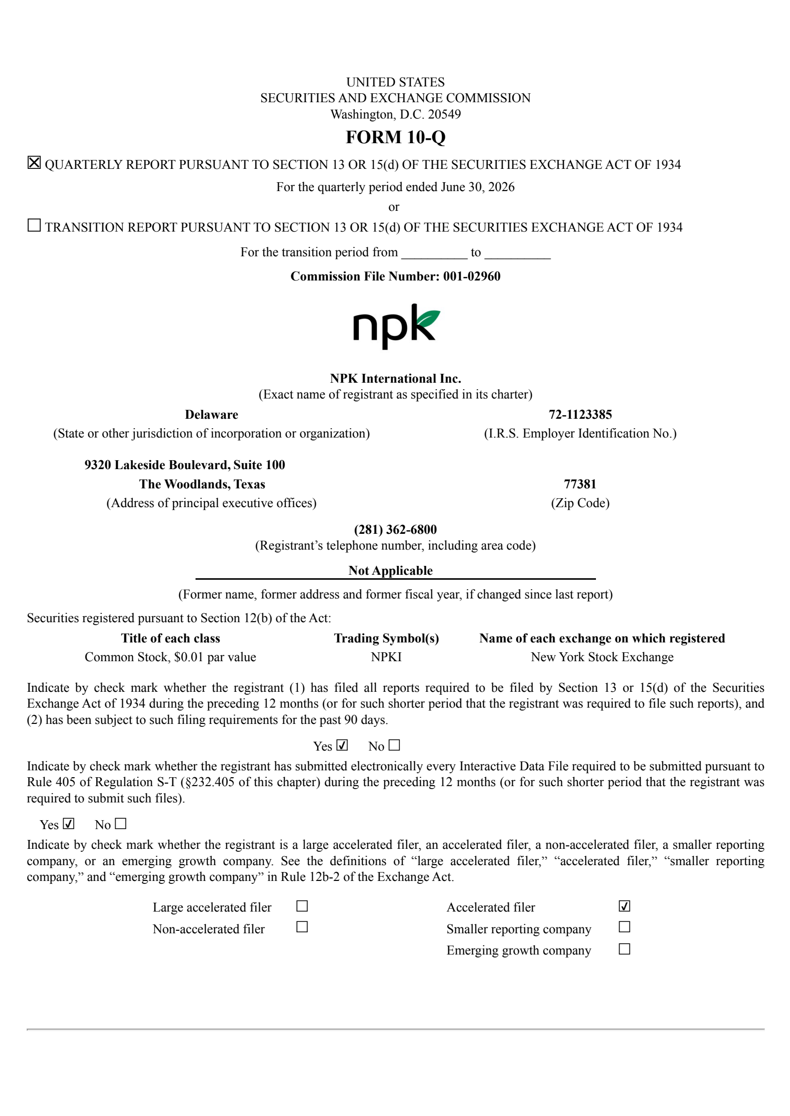 NPK International's Q2 2026 Quarterly report