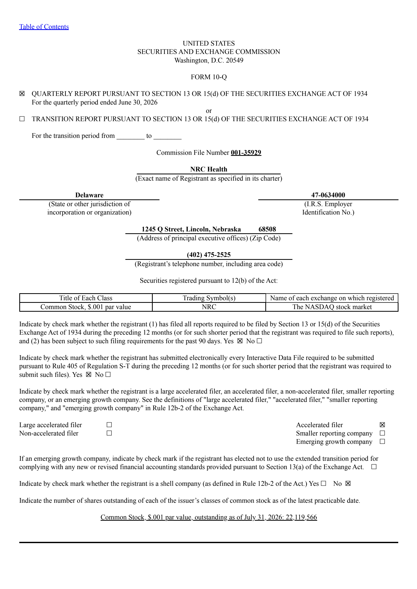 National Research's Q2 2026 Quarterly report