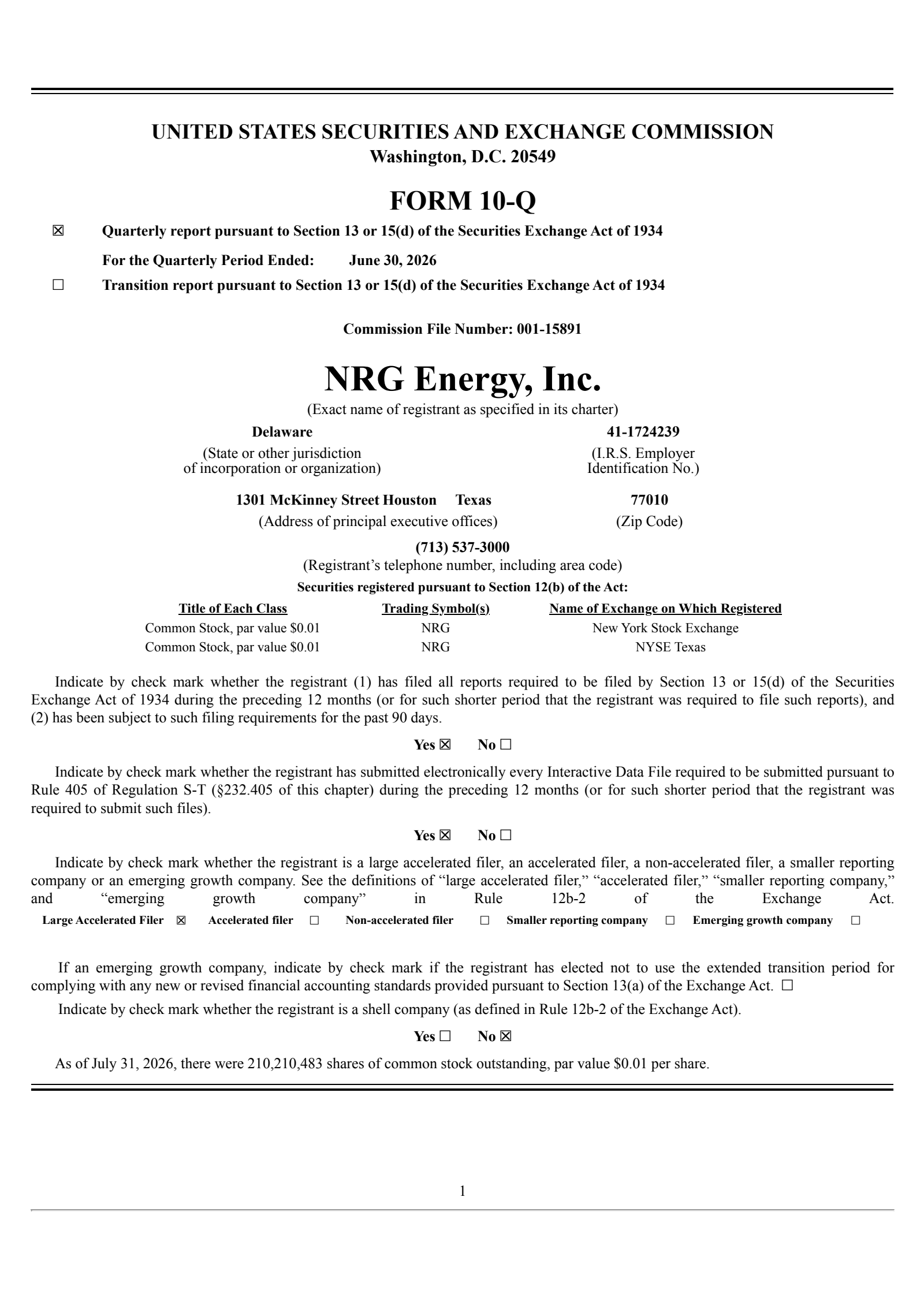 NRG Energy's Q2 2026 Quarterly report