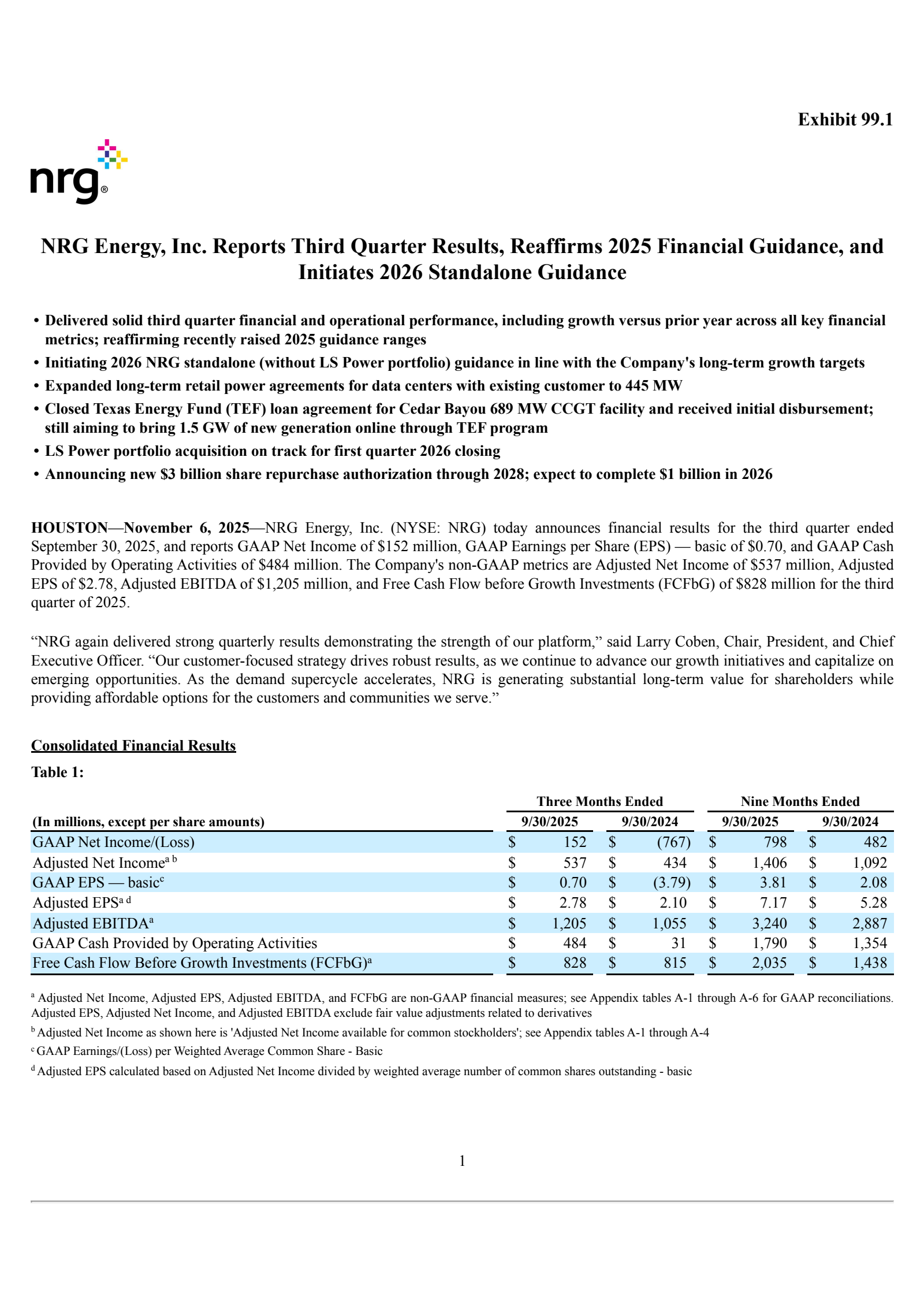 NRG Energy's Q3 2025 Earnings Release