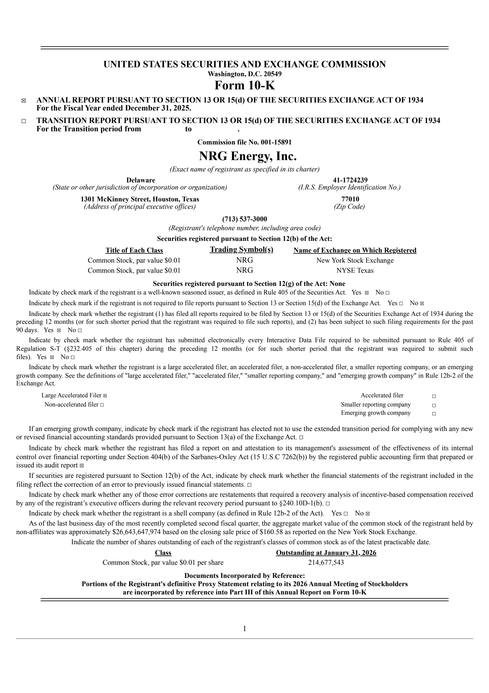 NRG Energy's Q4 2025 Annual report