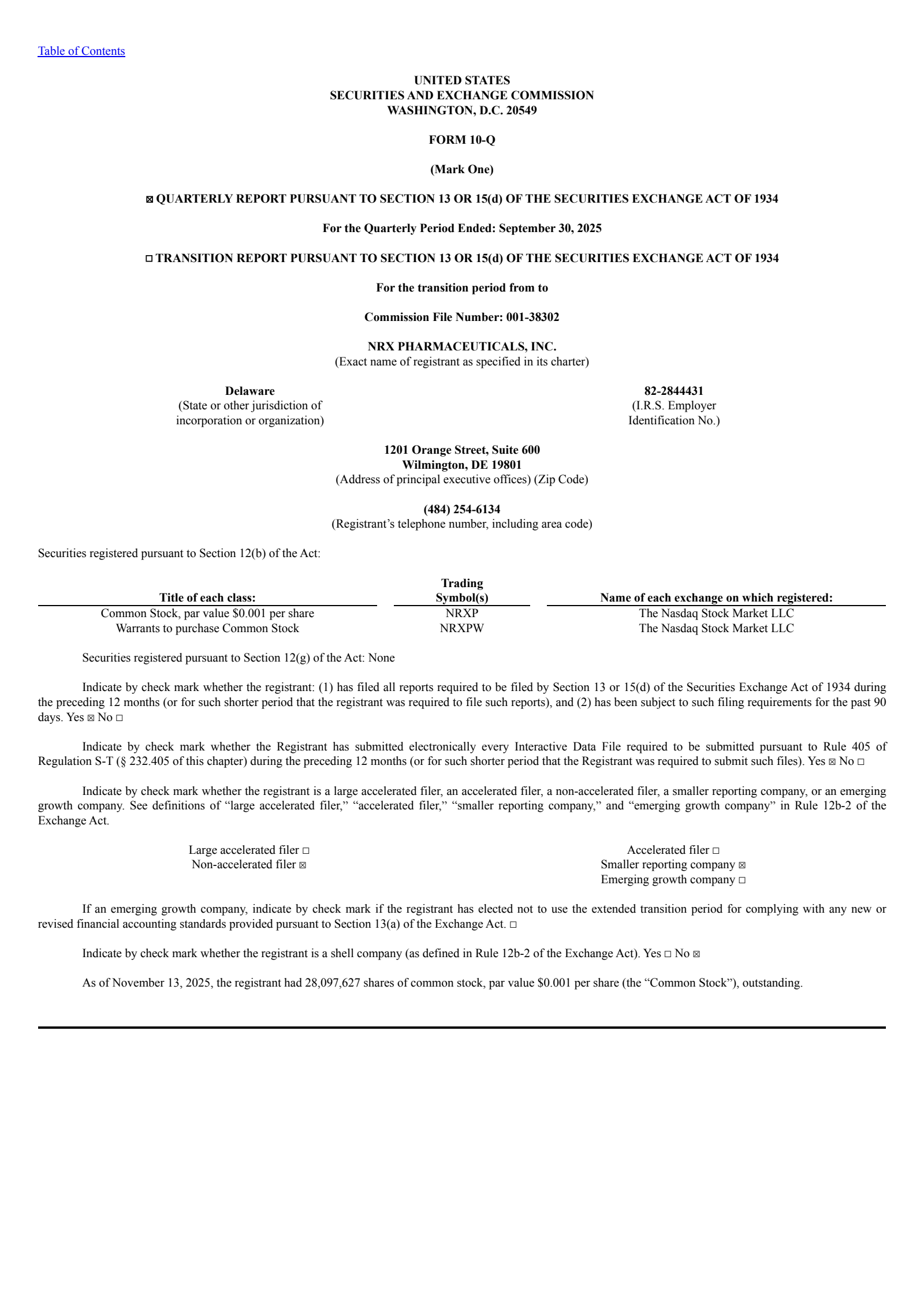NRx Pharmaceuticals' Q3 2025 Quarterly Report