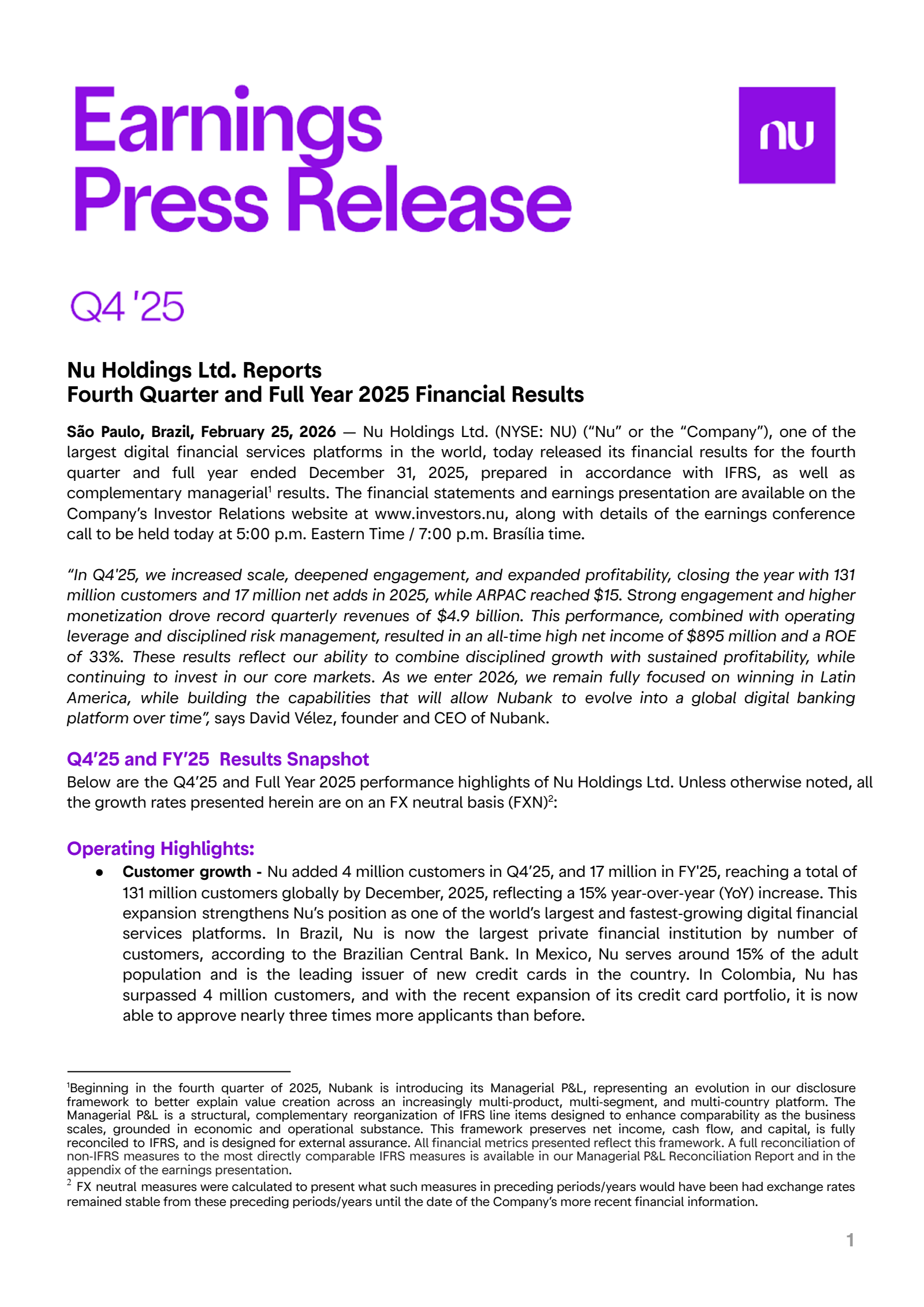 NU's Q4 2025 Press Release