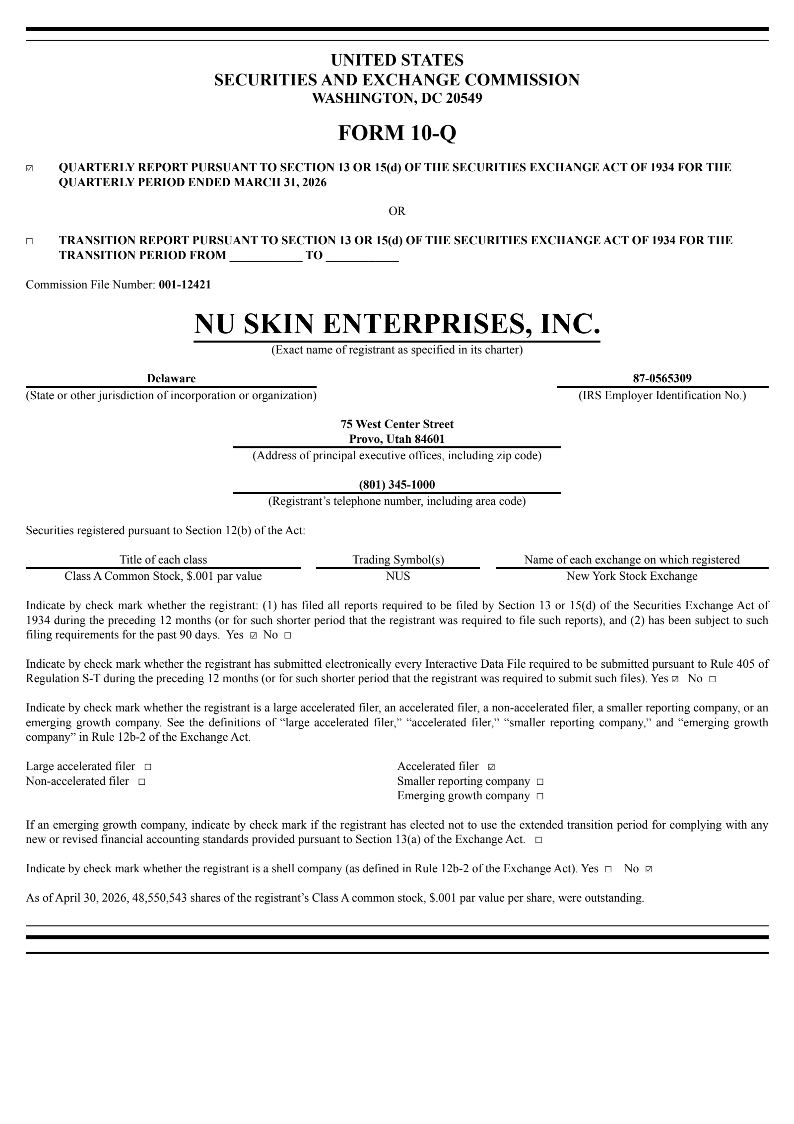 Nu Skin Enterprises' Q1 2026 Quarterly report