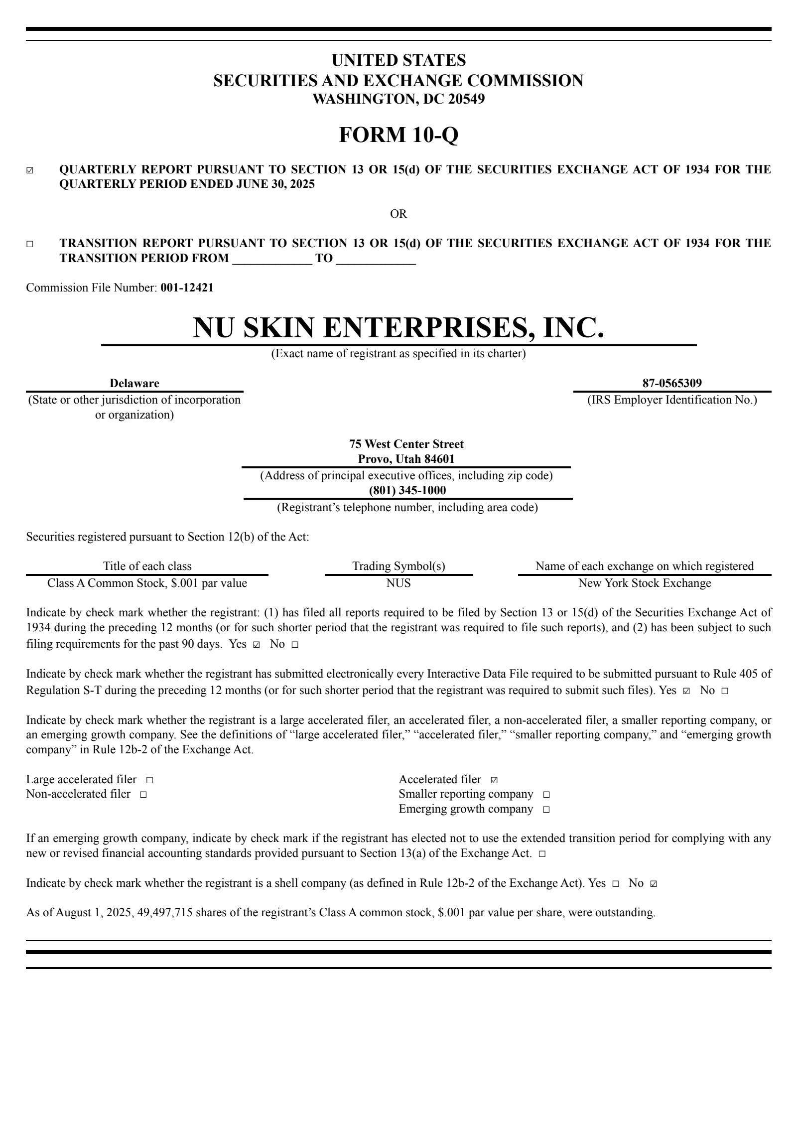 Nu Skin Enterprises' Q2 2025 Quarterly report