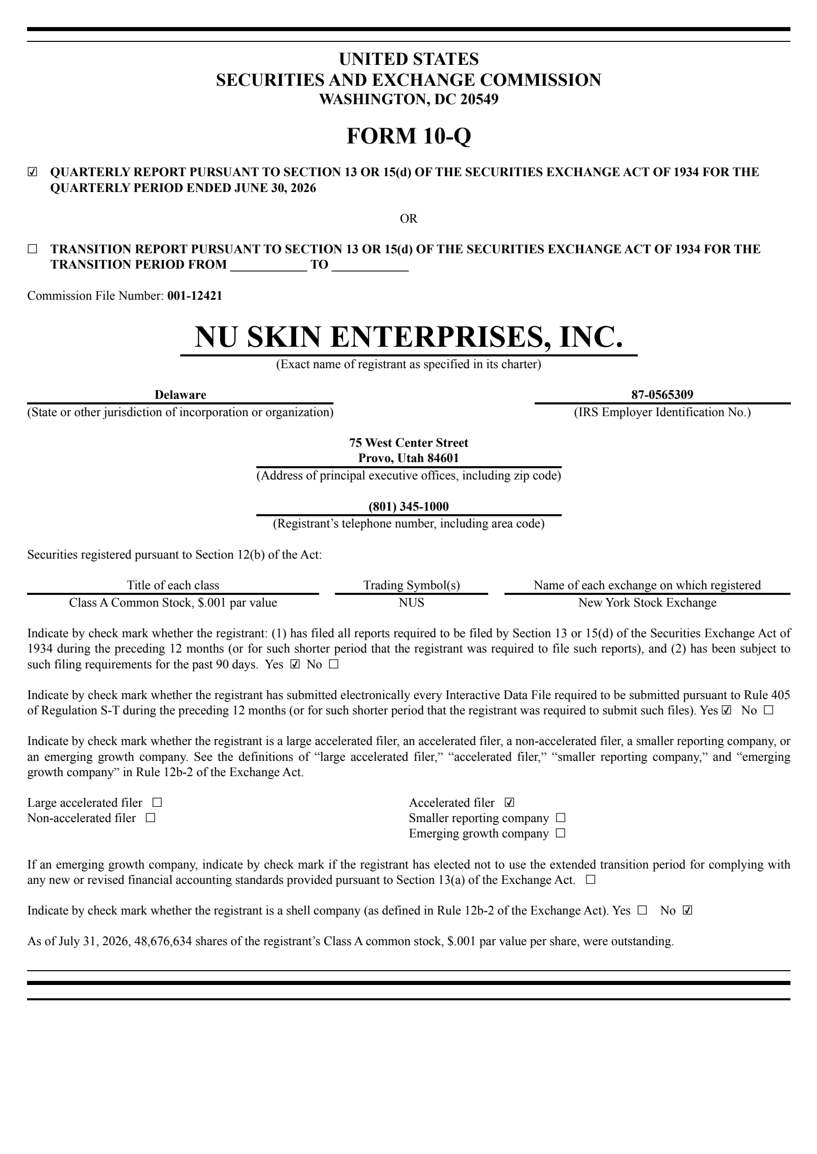 Nu Skin Enterprises' Q2 2026 Quarterly report