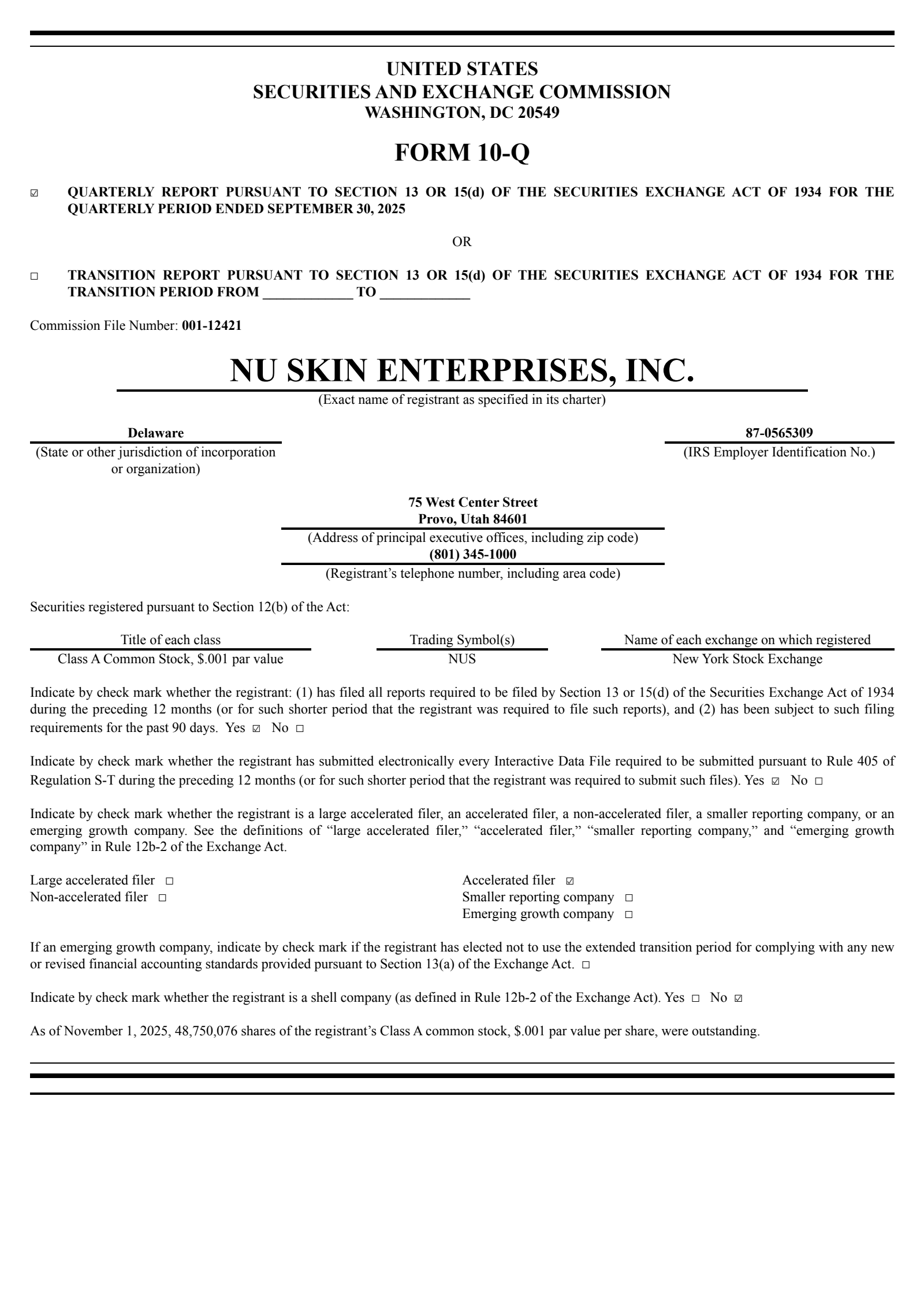 Nu Skin Enterprises' Q3 2025 Quarterly Report