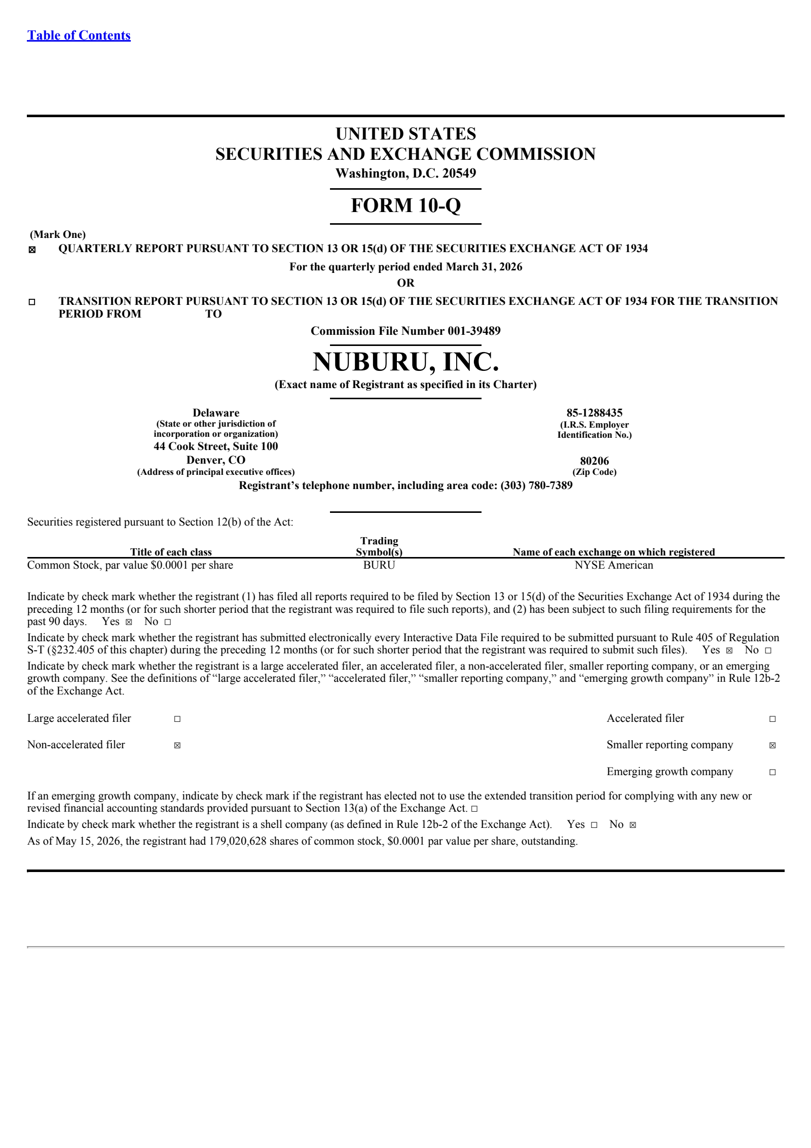 Nuburu's Q1 2026 Quarterly report