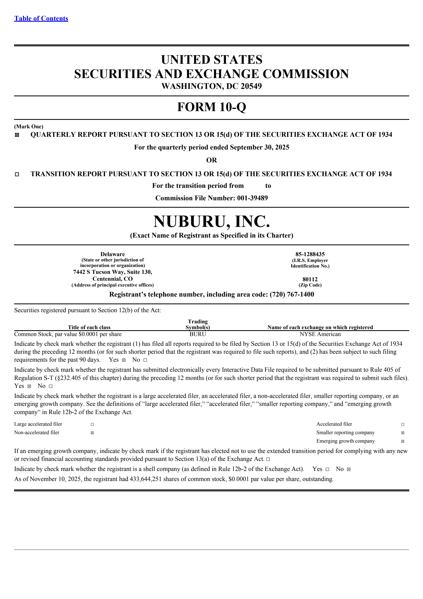 Nuburu's Q3 2025 Quarterly Report