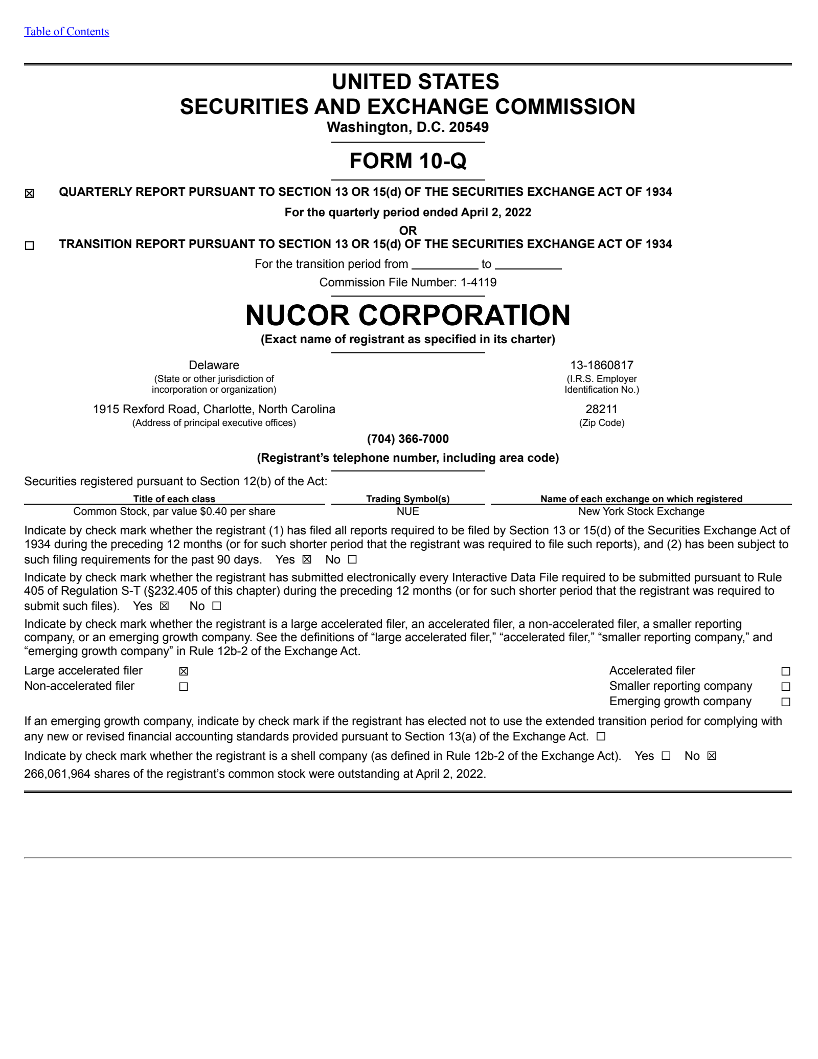 Nucor's Q1 2022 Quarterly Report