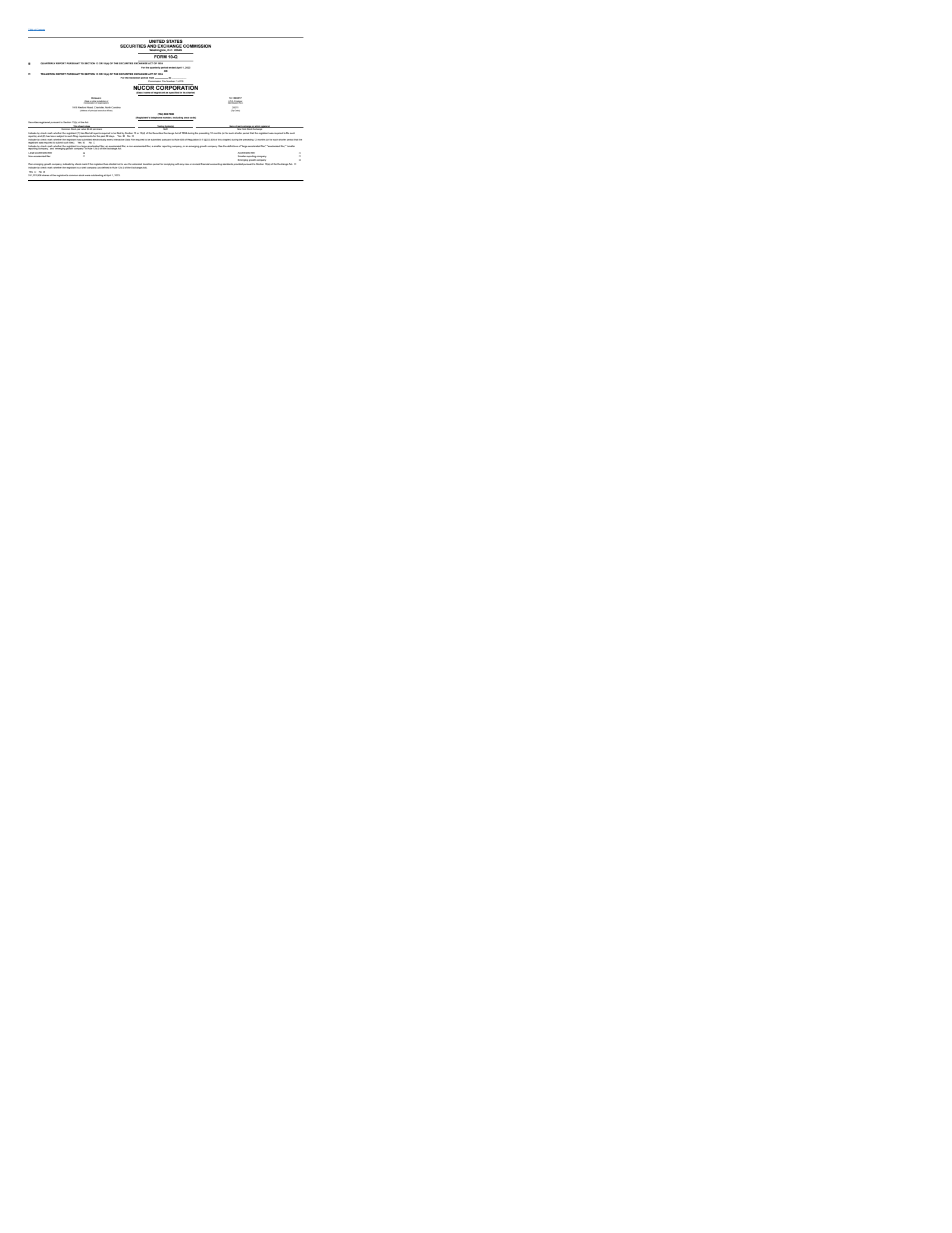 Nucor's Q1 2023 Quarterly Report