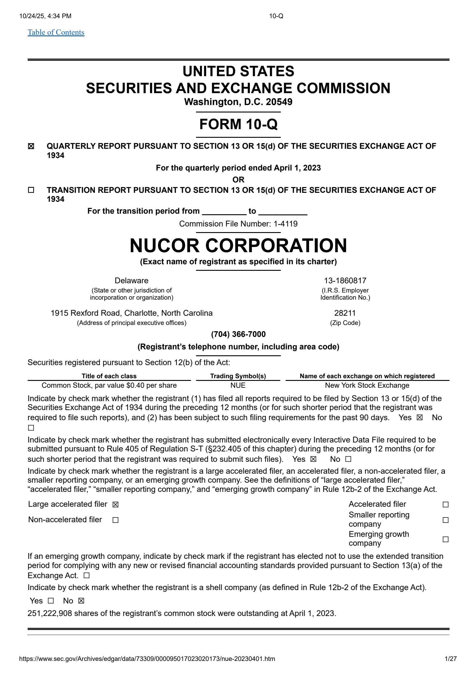 Nucor's Q1 2023 Quarterly Report