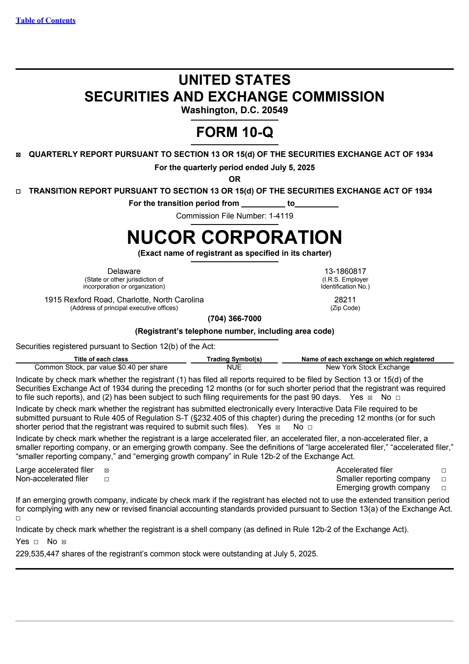 Nucor's Q2 2025 Quarterly report