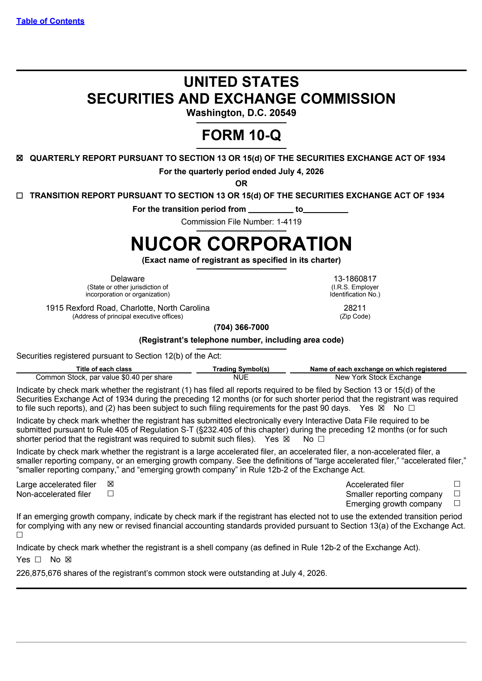 Nucor's Q2 2026 Quarterly report