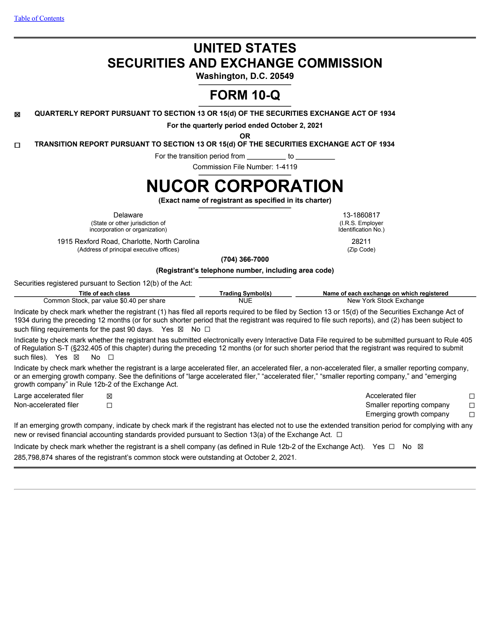 Nucor's Q3 2021 Quarterly Report