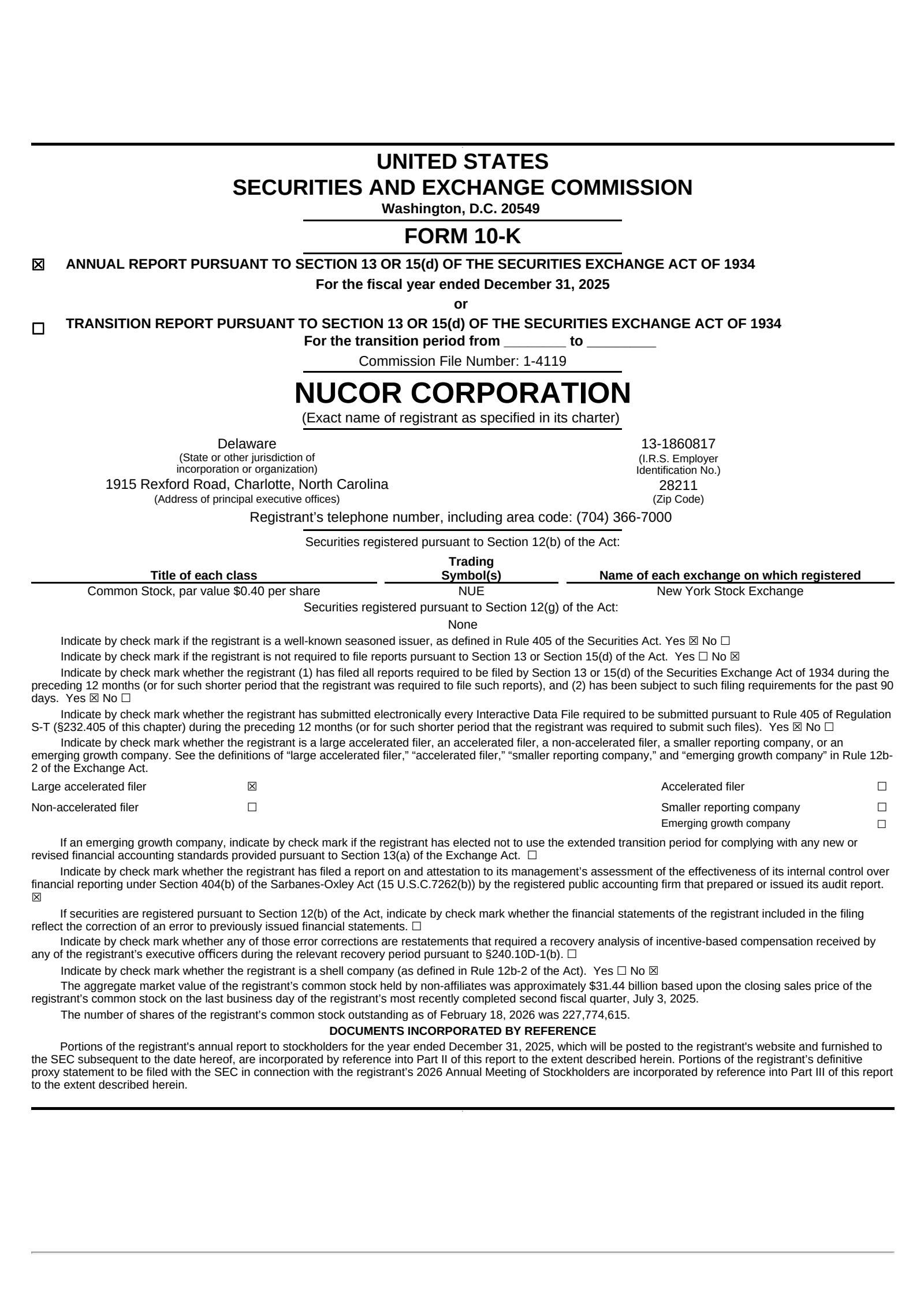 Nucor's Q4 2025 Annual report