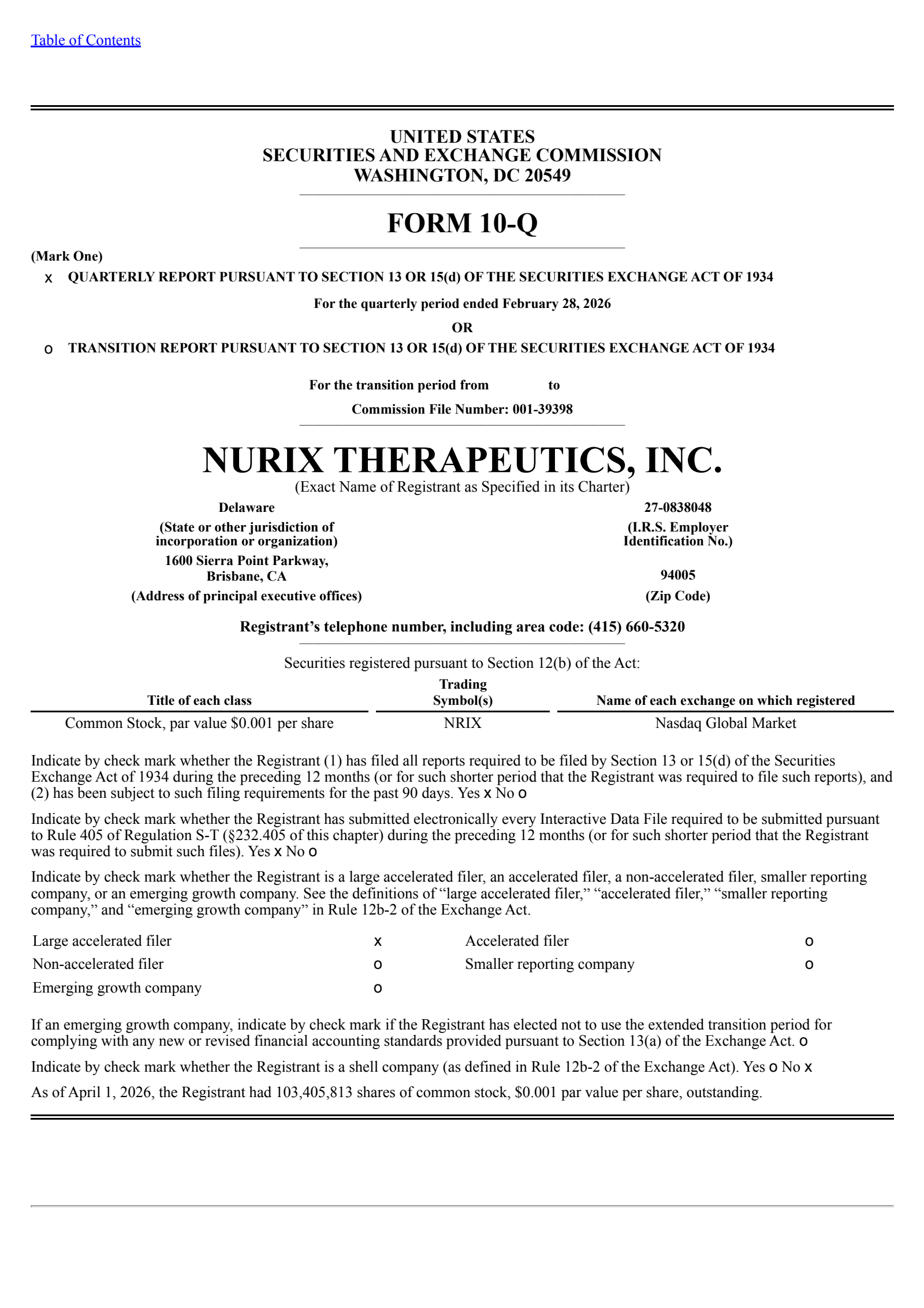 Nurix Therapeutics' Q1 2026 Quarterly report