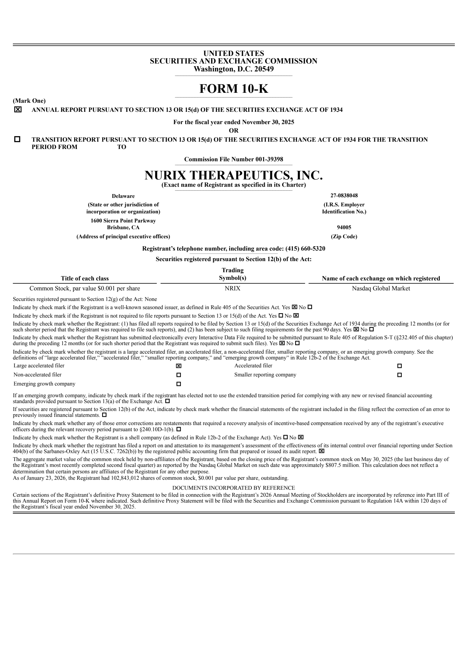 Nurix Therapeutics' Q4 2025 Annual report