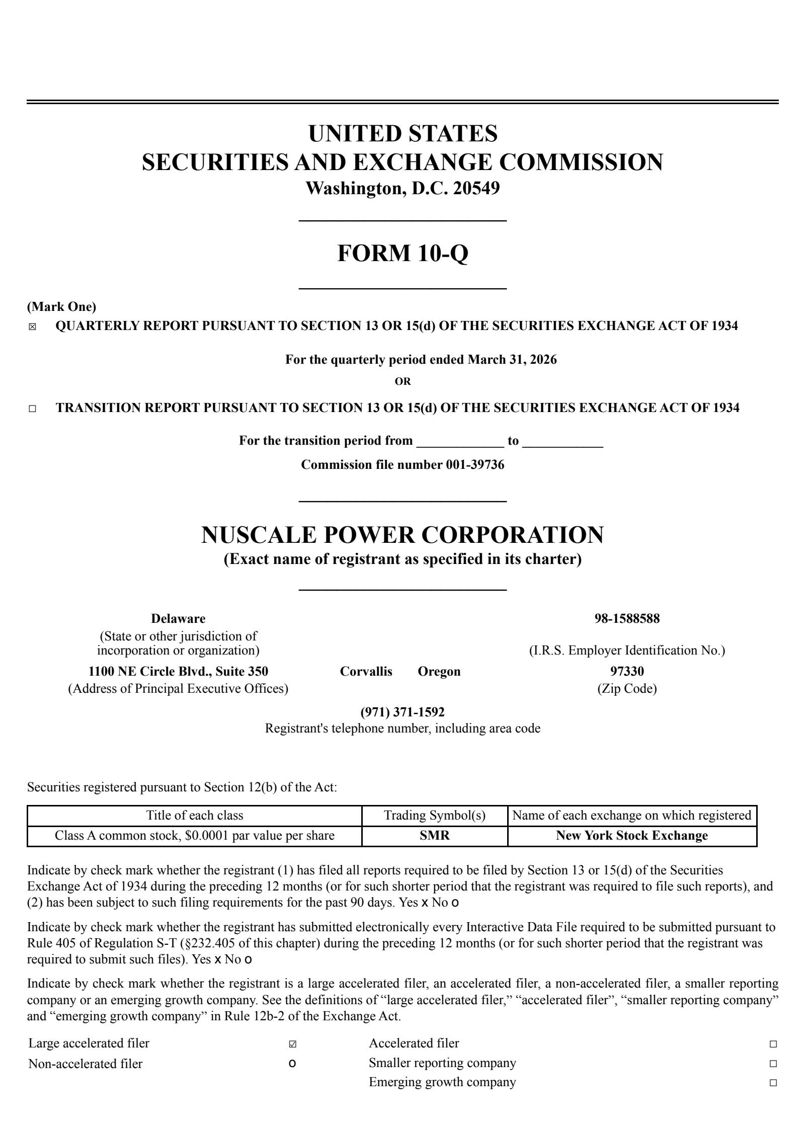 NuScale Power's Q1 2026 Quarterly report