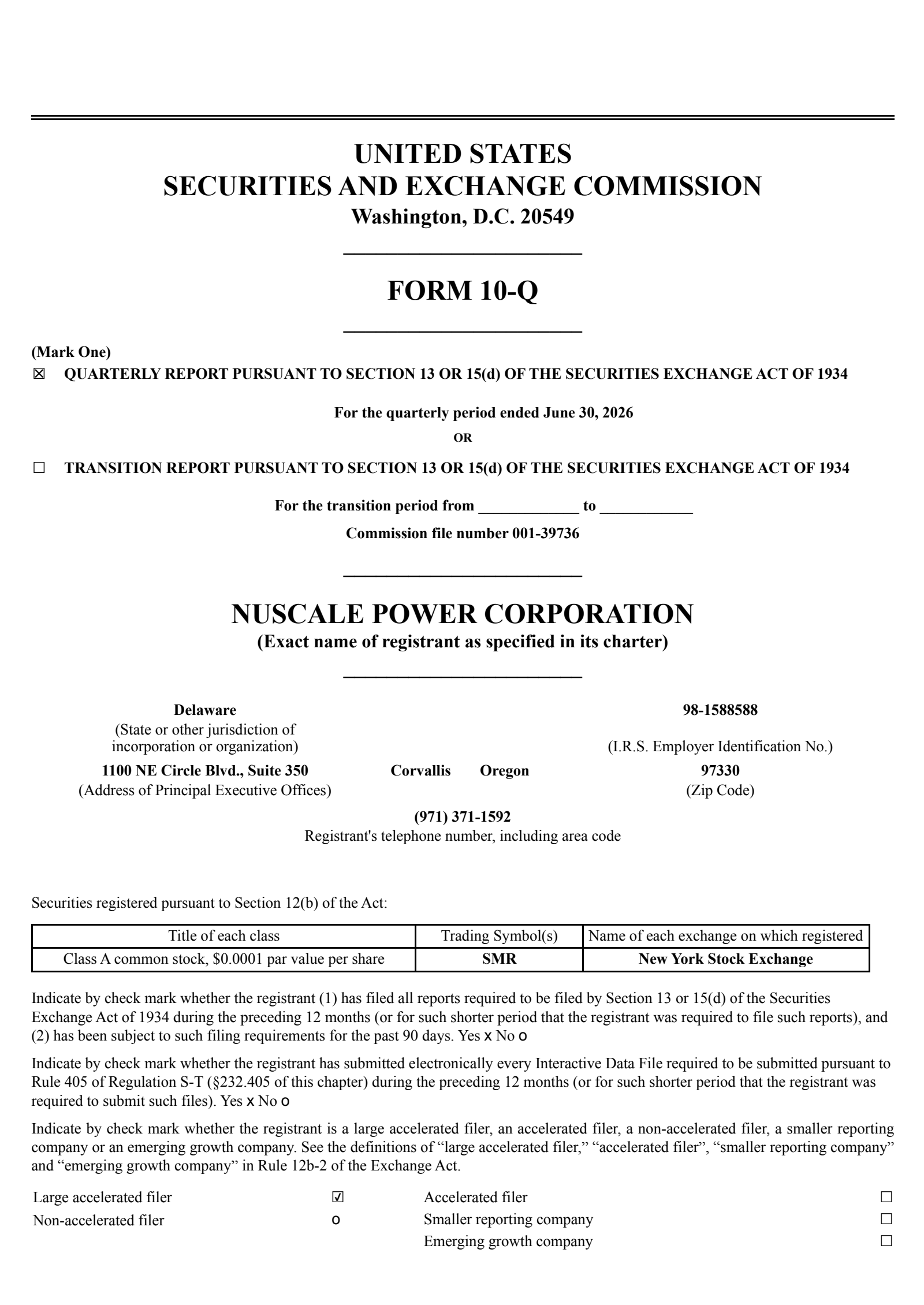 NuScale Power's Q2 2026 Quarterly report