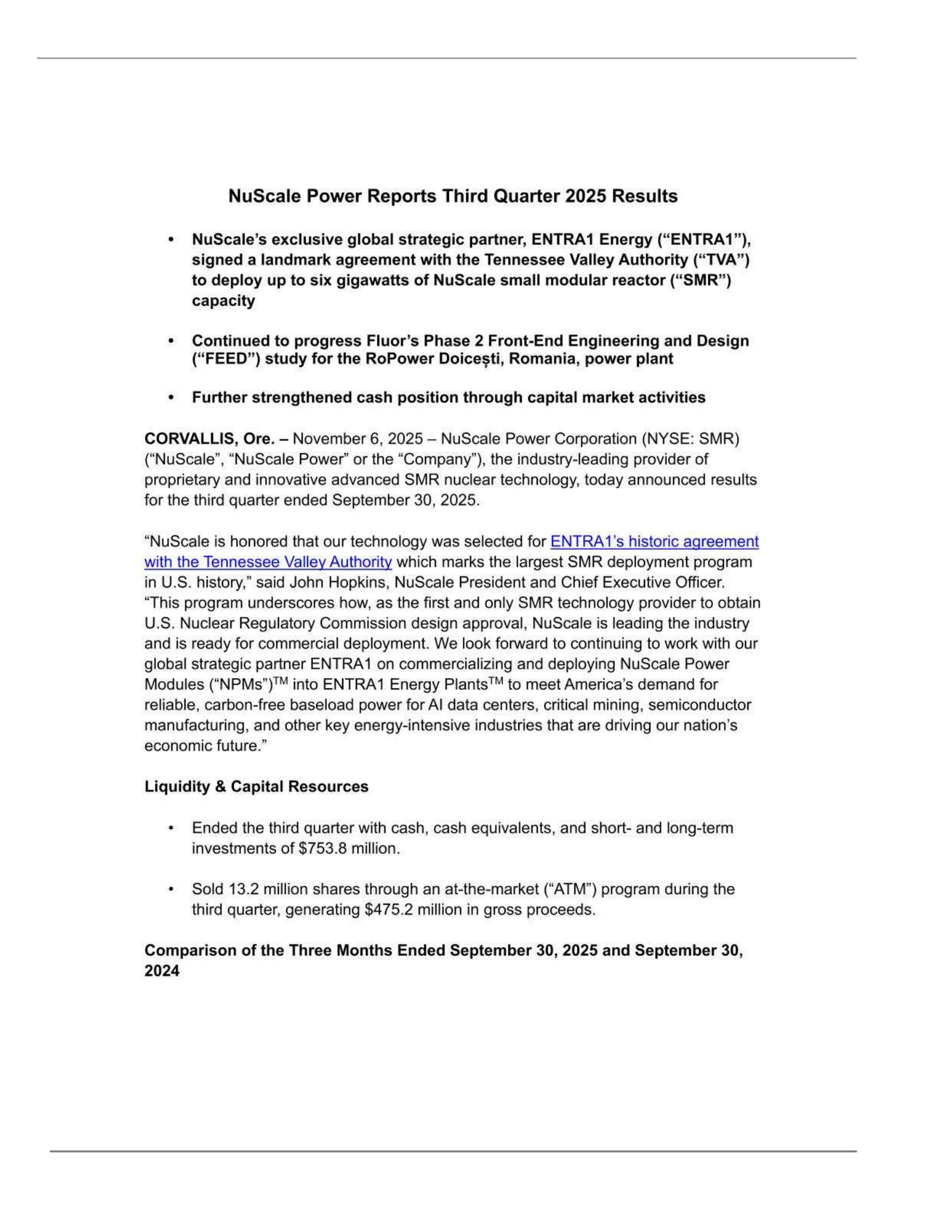 NuScale Power's Q3 2025 Earnings Release