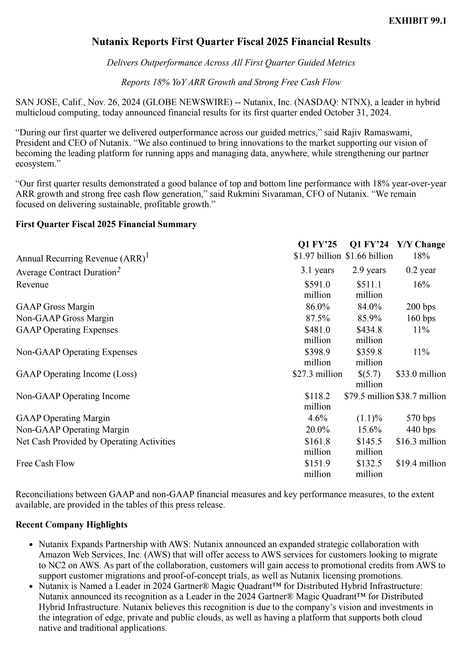 Nutanix's Q1 2025 Press Release