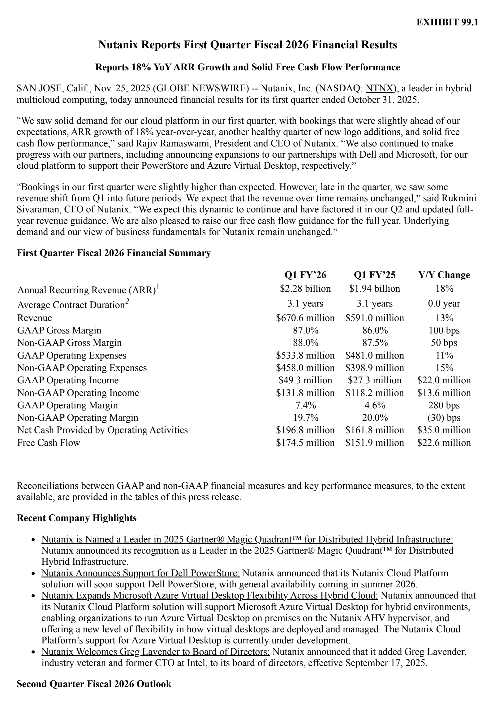 Nutanix's Q1 2026 Earnings Release