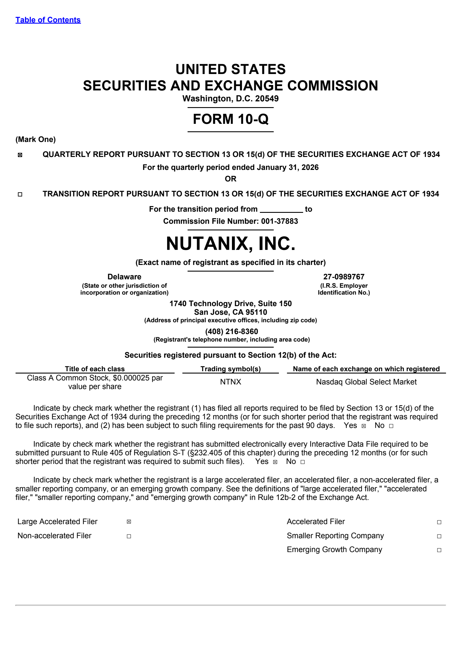 Nutanix's Q2 2026 Quarterly report