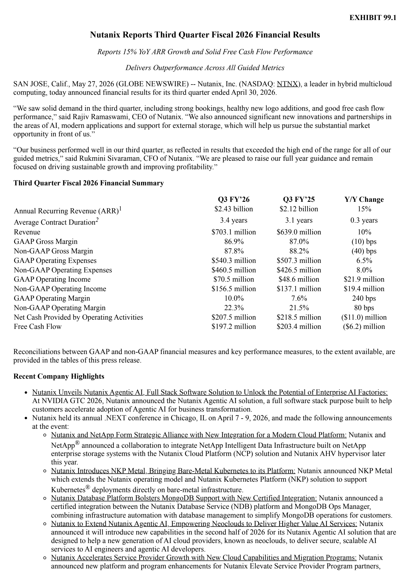 Nutanix's Q3 2026 Press Release