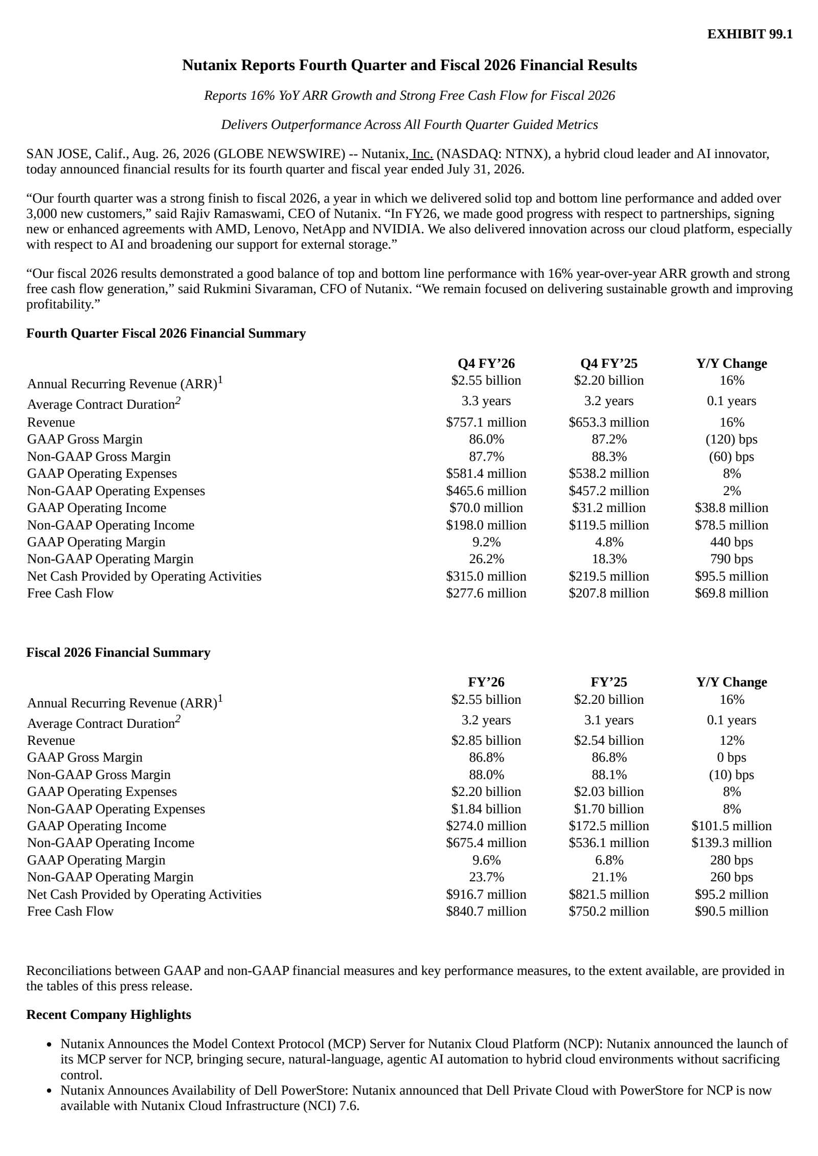 Nutanix's Q4 2026 Press Release