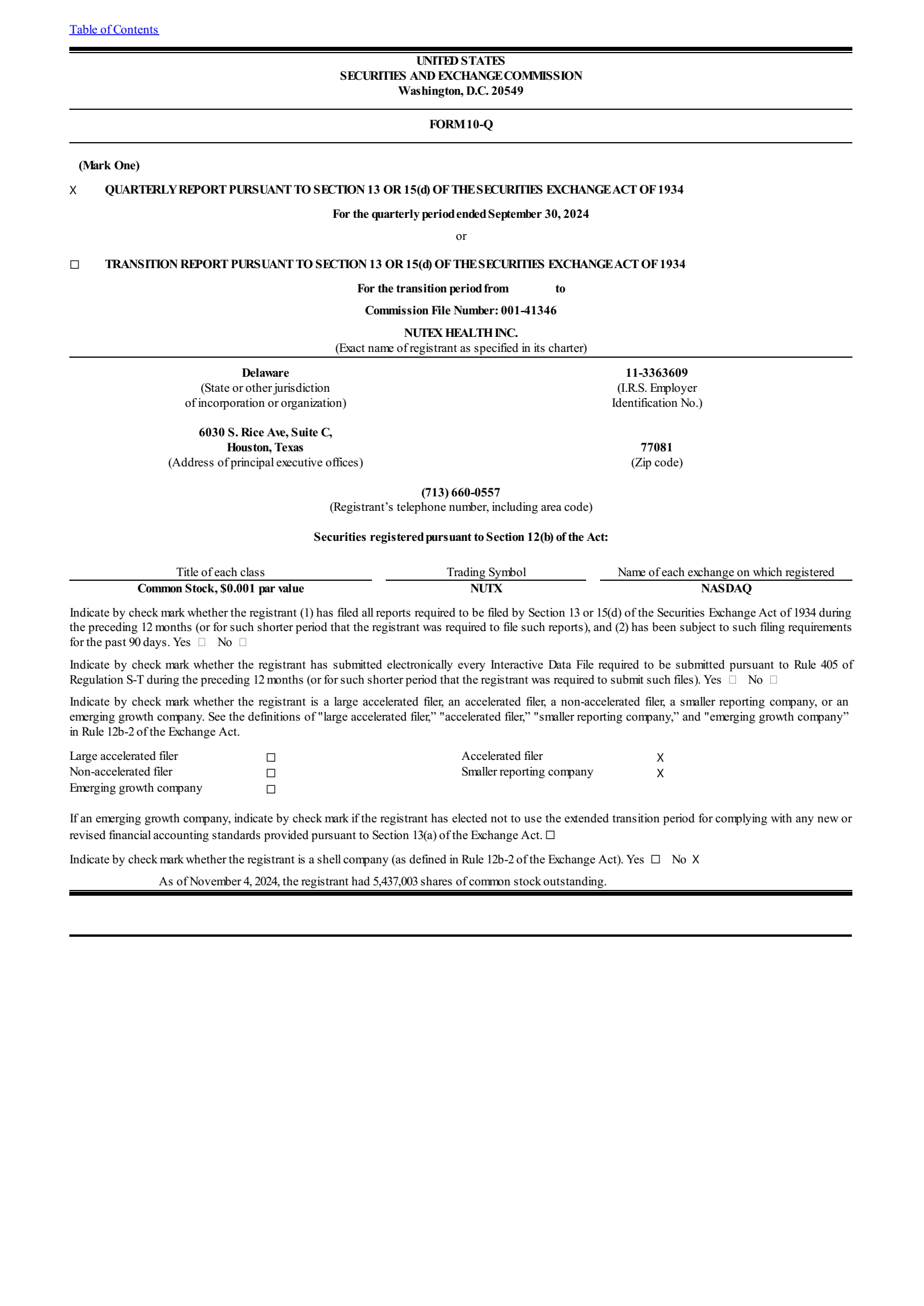 Nutex Health's Q3 2024 Quarterly Report