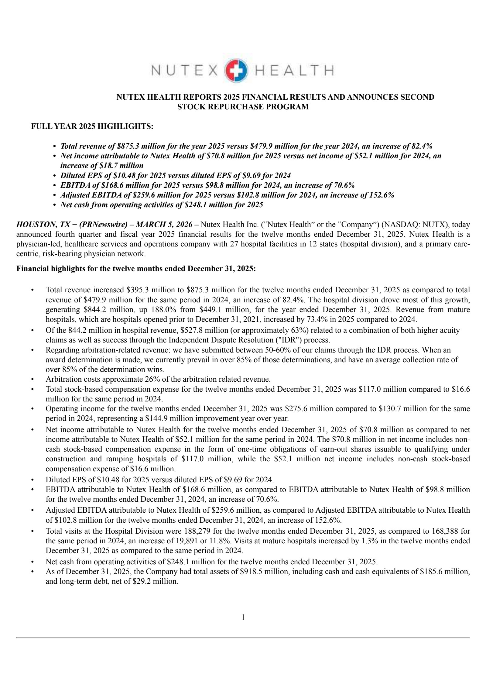 Nutex Health's Q4 2025 Press Release