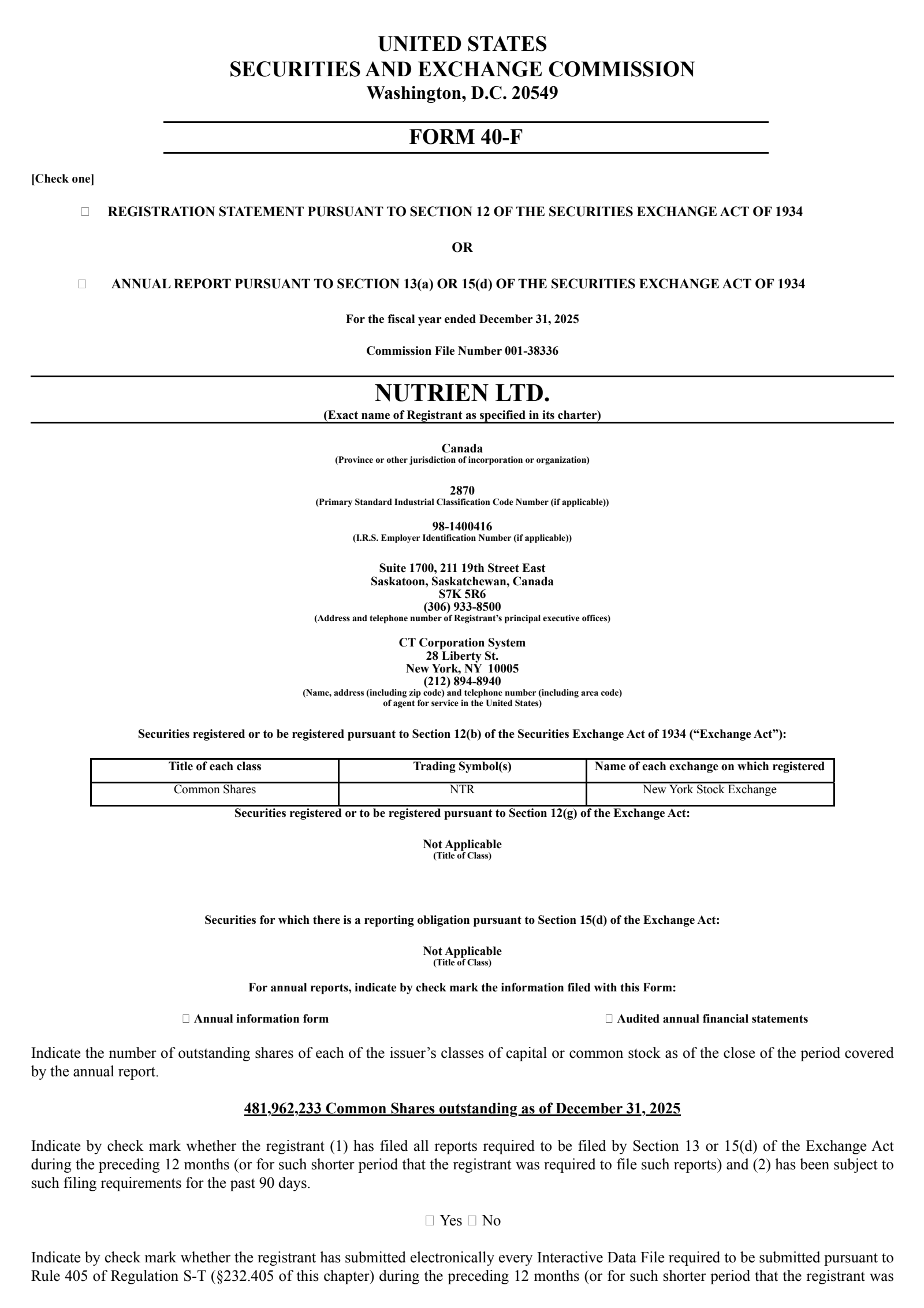Nutrien's Q4 2025 Annual report