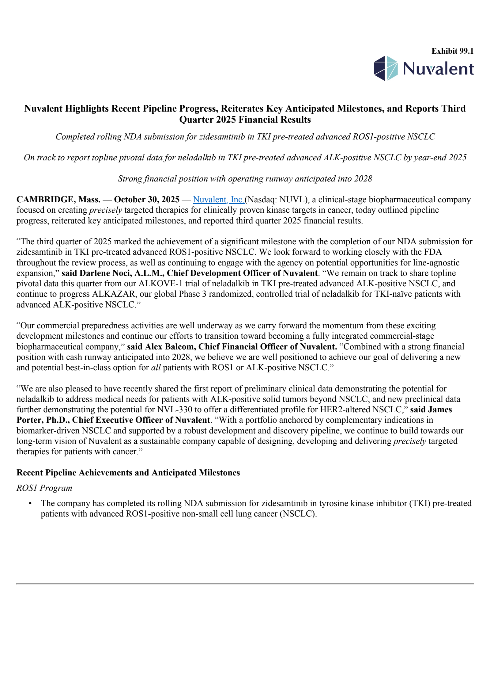 Nuvalent's Q3 2025 Earnings Release