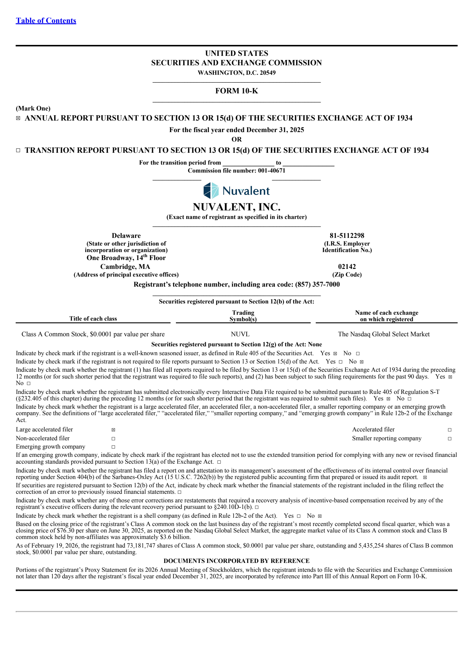 NUVL Q4 2025 Earnings Report on 2/26/2026