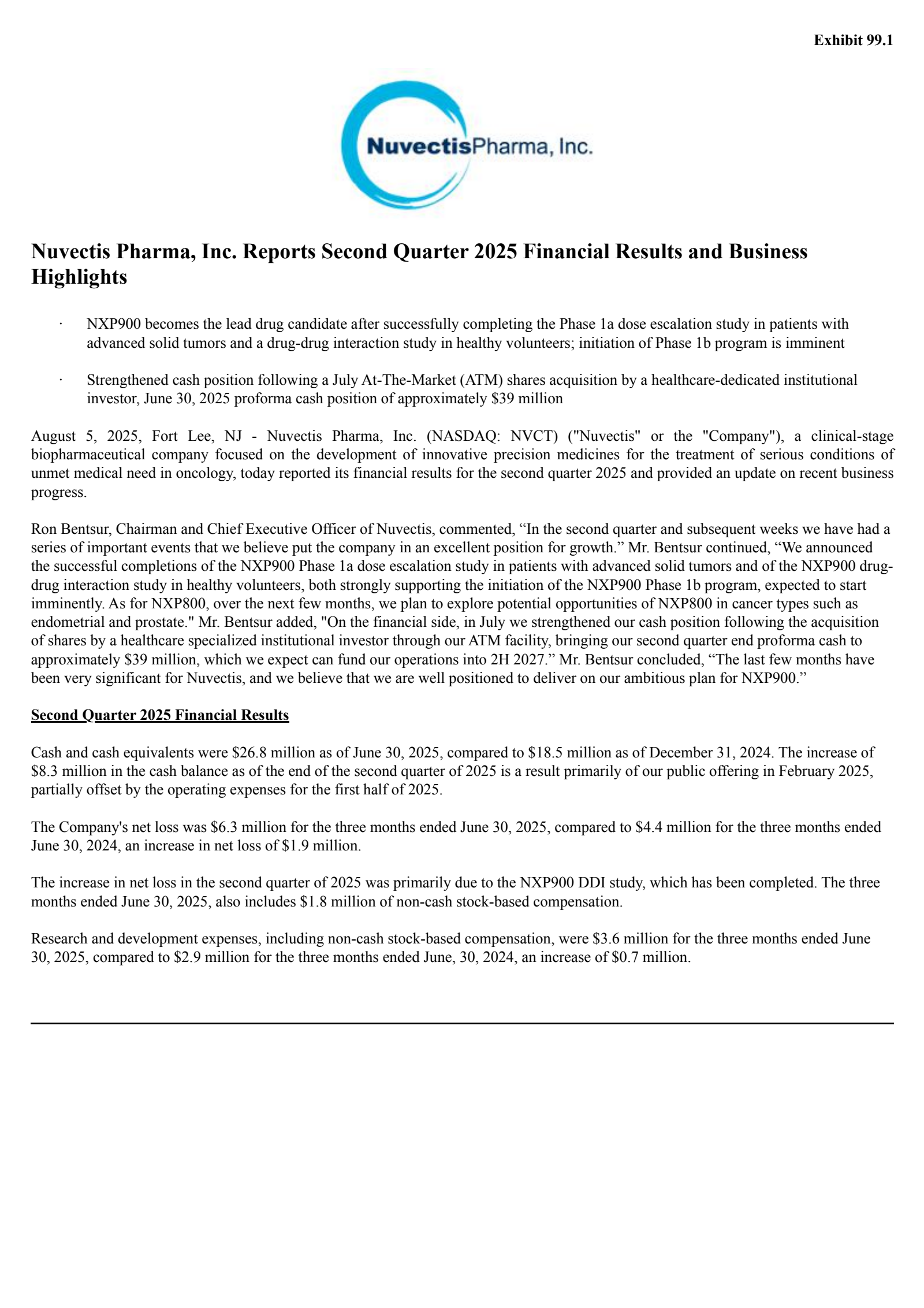 Nuvectis Pharma's Q2 2025 Press Release