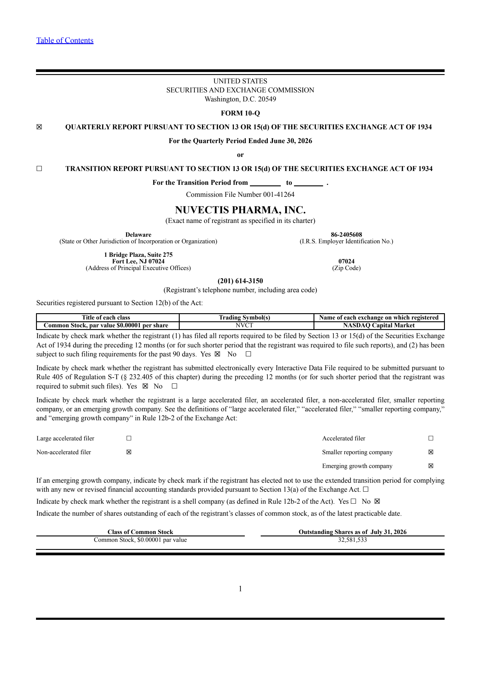 Nuvectis Pharma's Q2 2026 Quarterly report