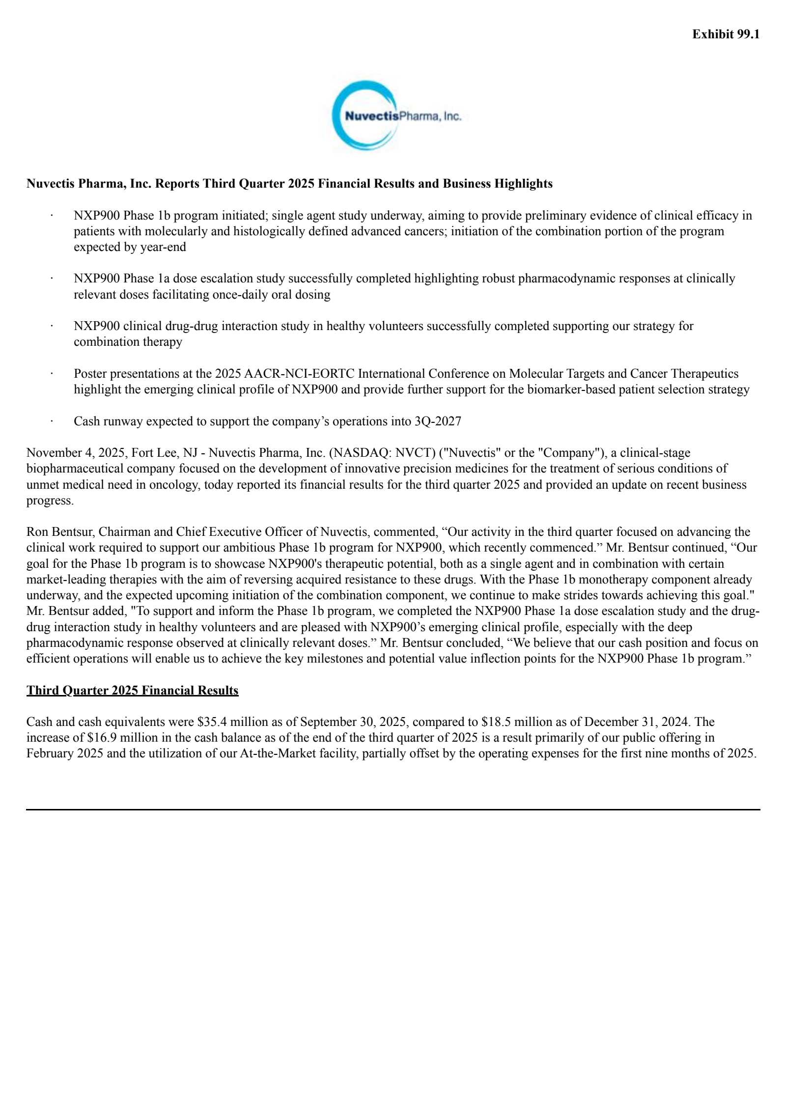 Nuvectis Pharma's Q3 2025 Earnings Release