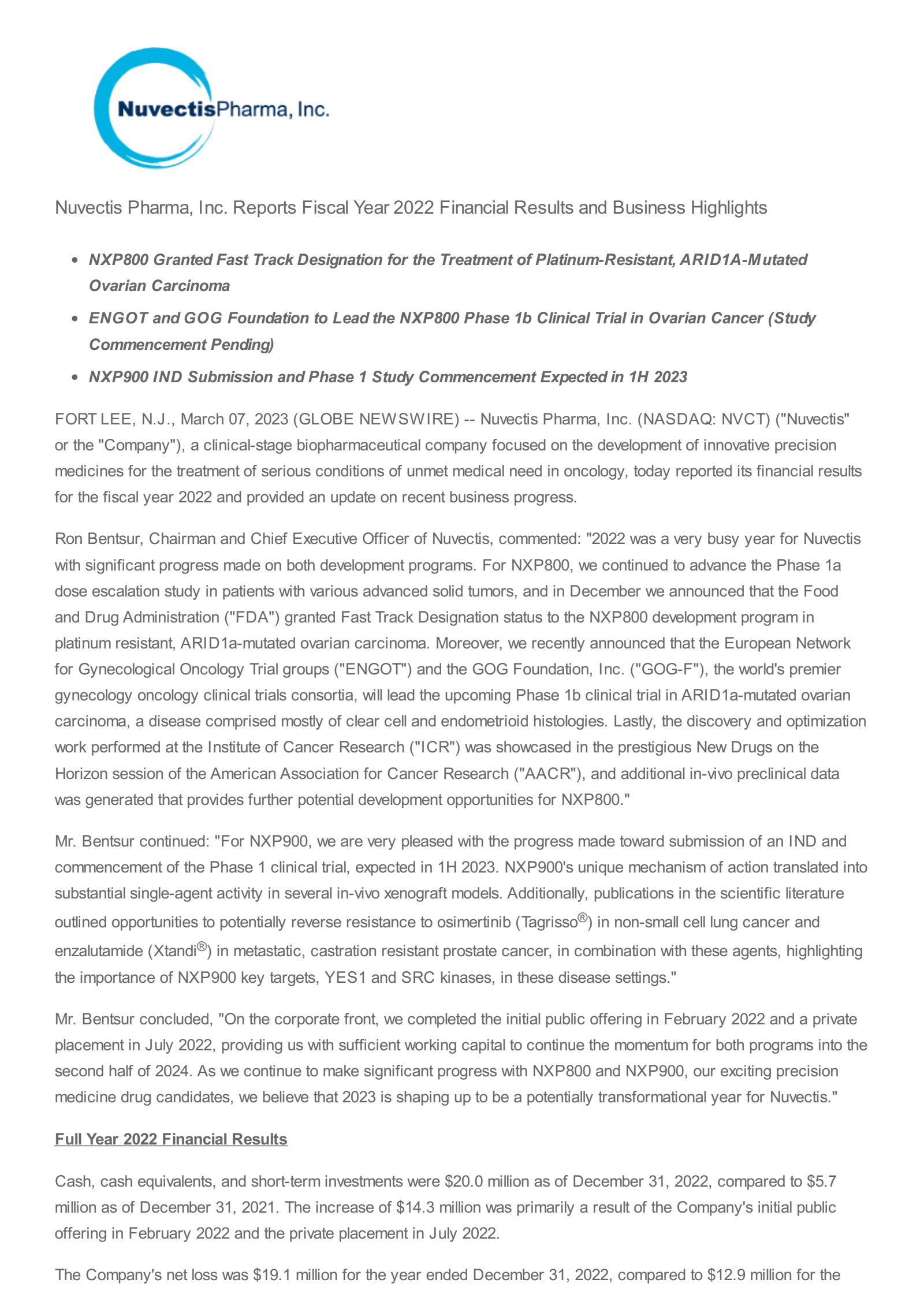NVCT Q4 2022 Earnings Report on 3/7/2023