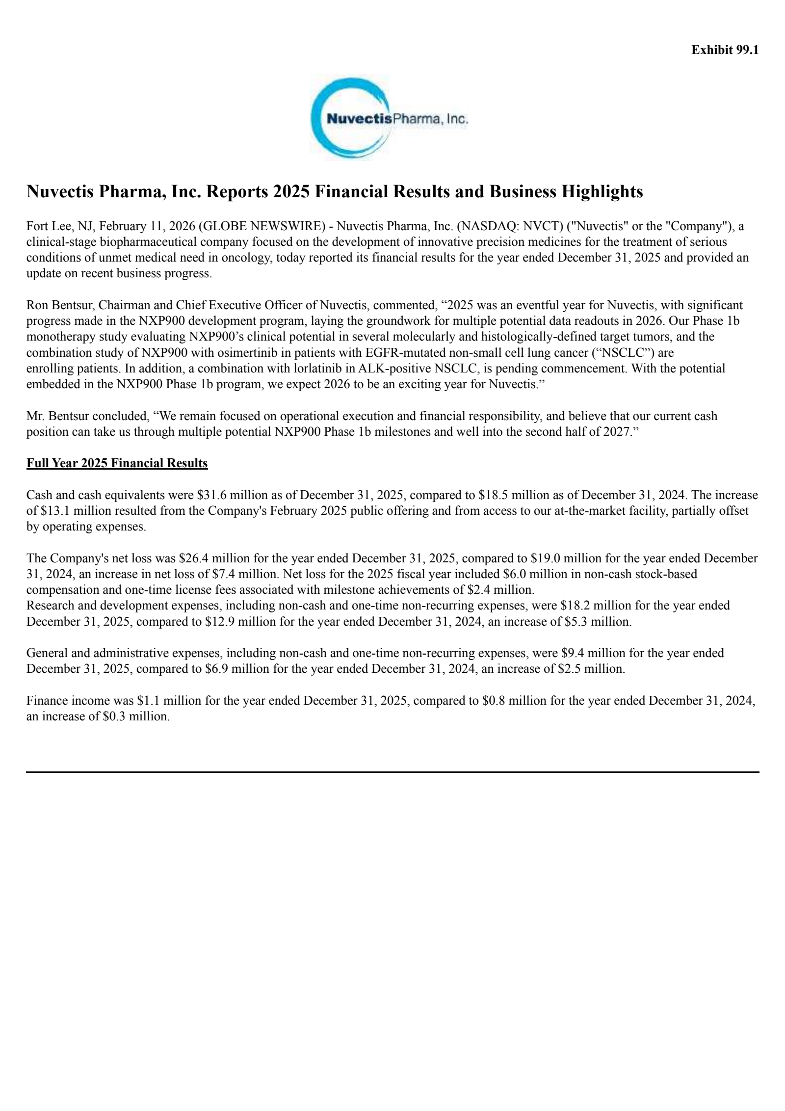 Nuvectis Pharma's Q4 2025 Press Release