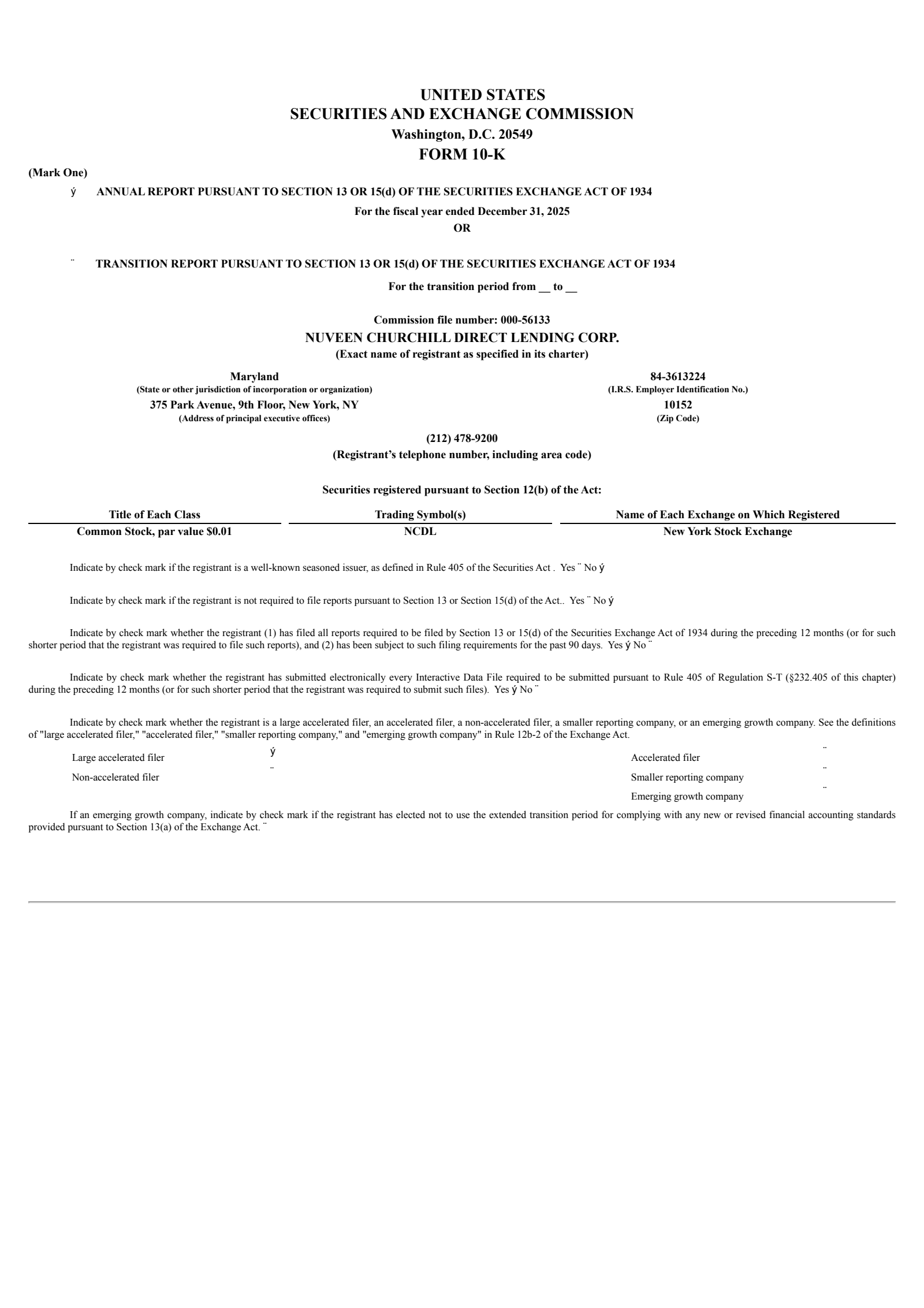 Nuveen Churchill Direct Lending's Q4 2025 Annual report