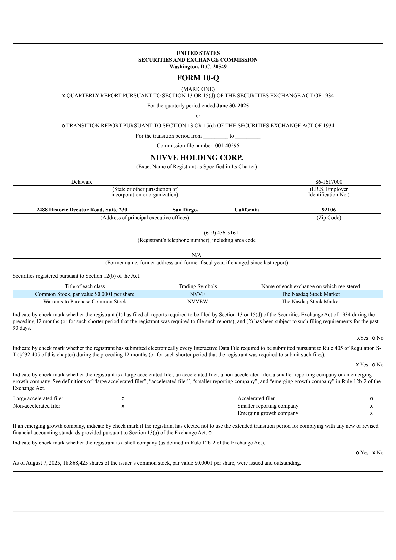 Nuvve's Q2 2025 Quarterly report