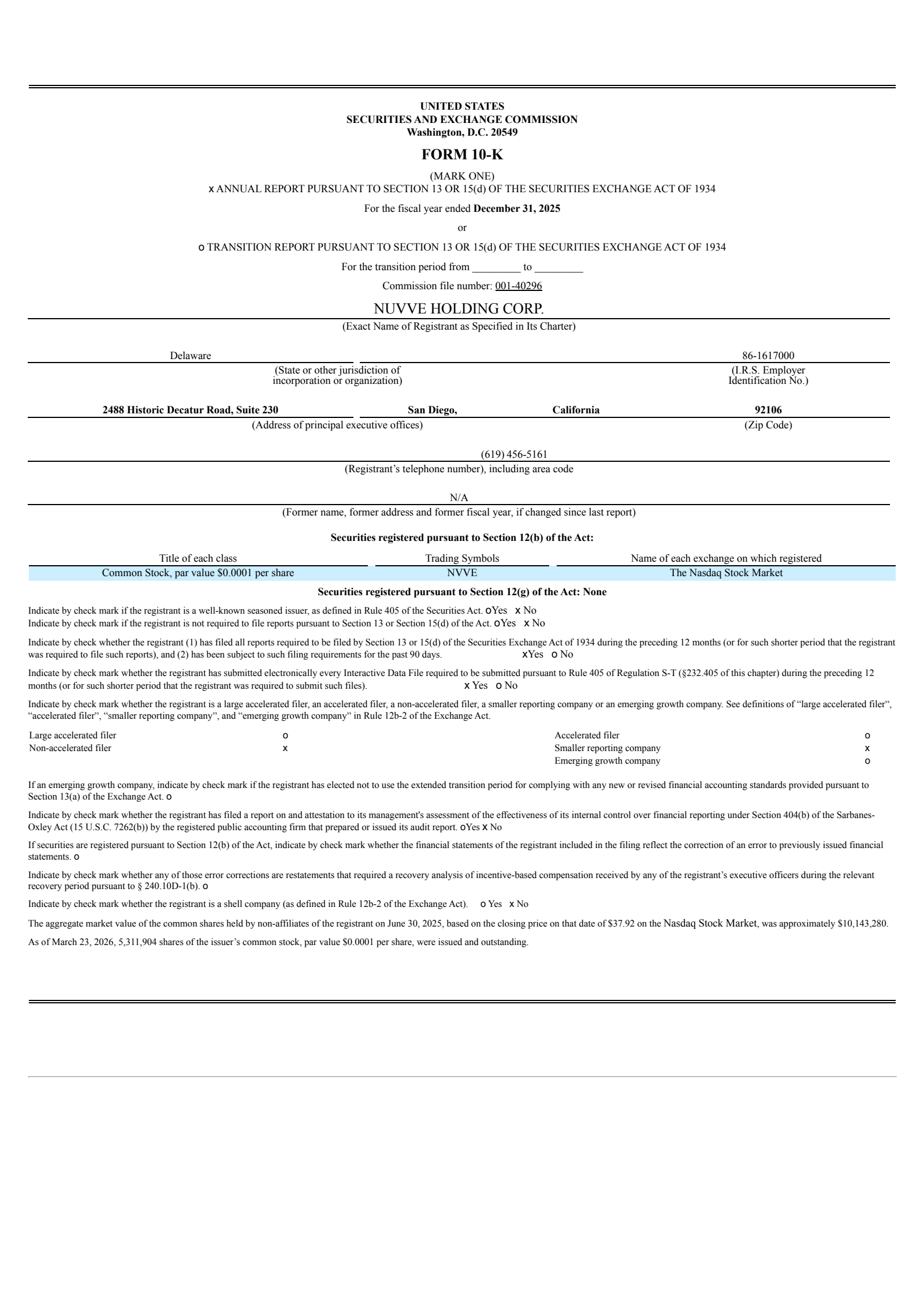Nuvve's Q4 2025 Annual report