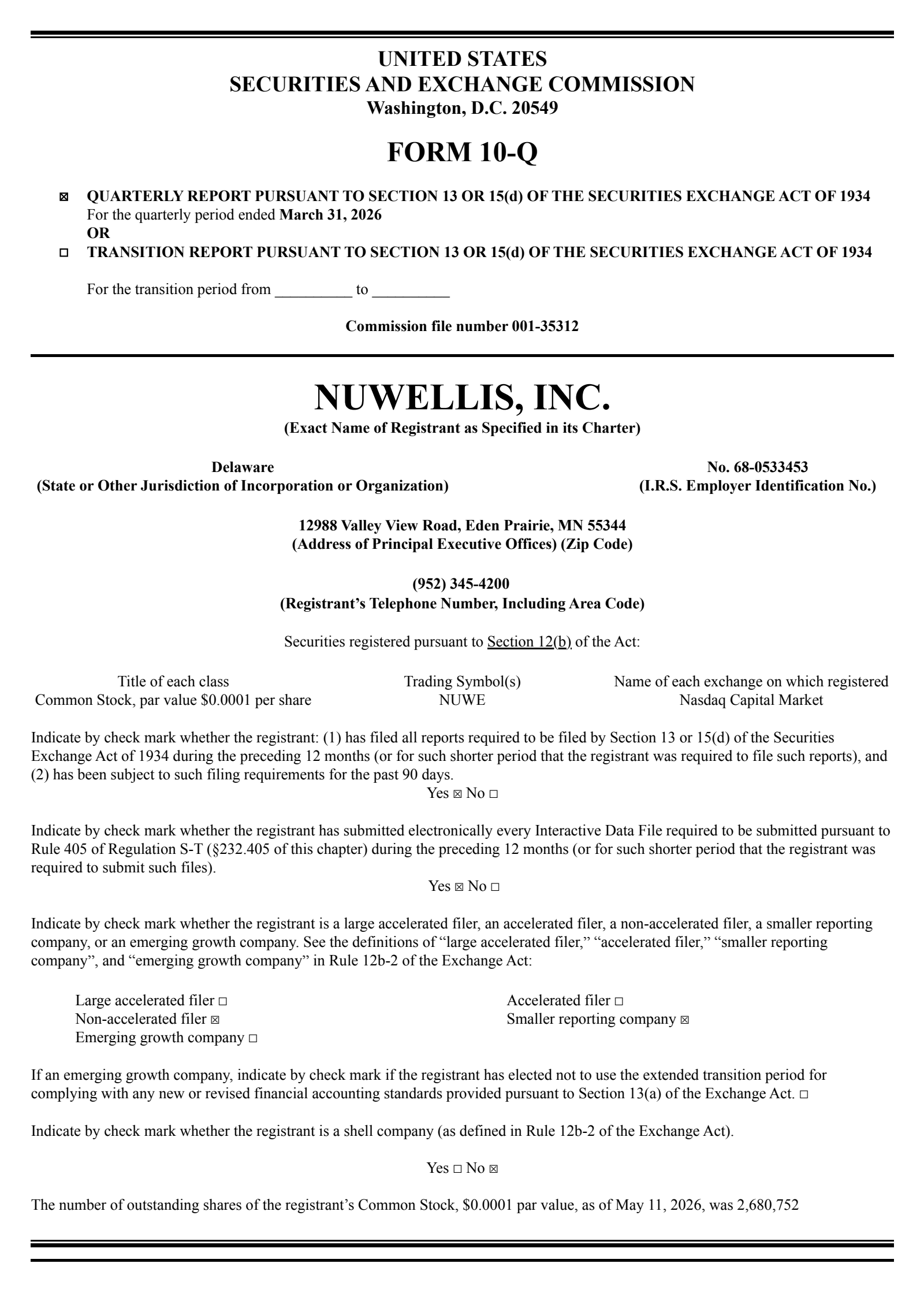 Nuwellis' Q1 2026 Quarterly report