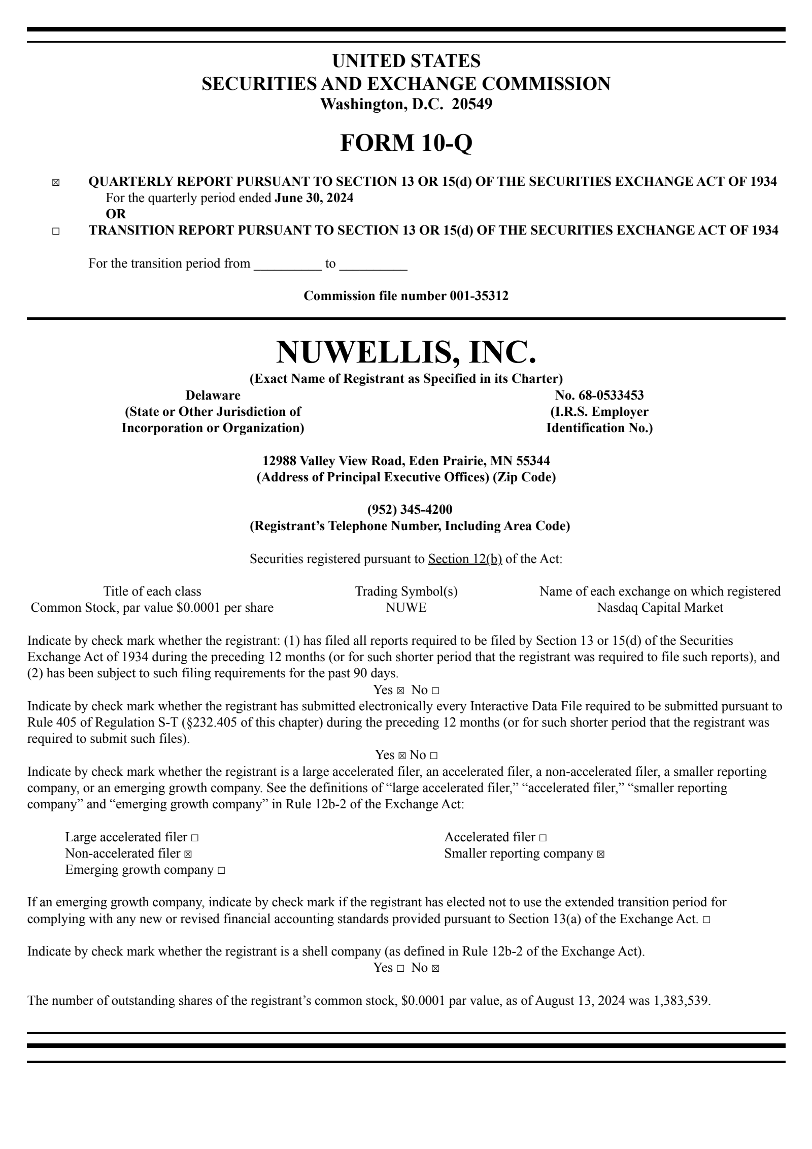 Nuwellis' Q2 2024 Quarterly report
